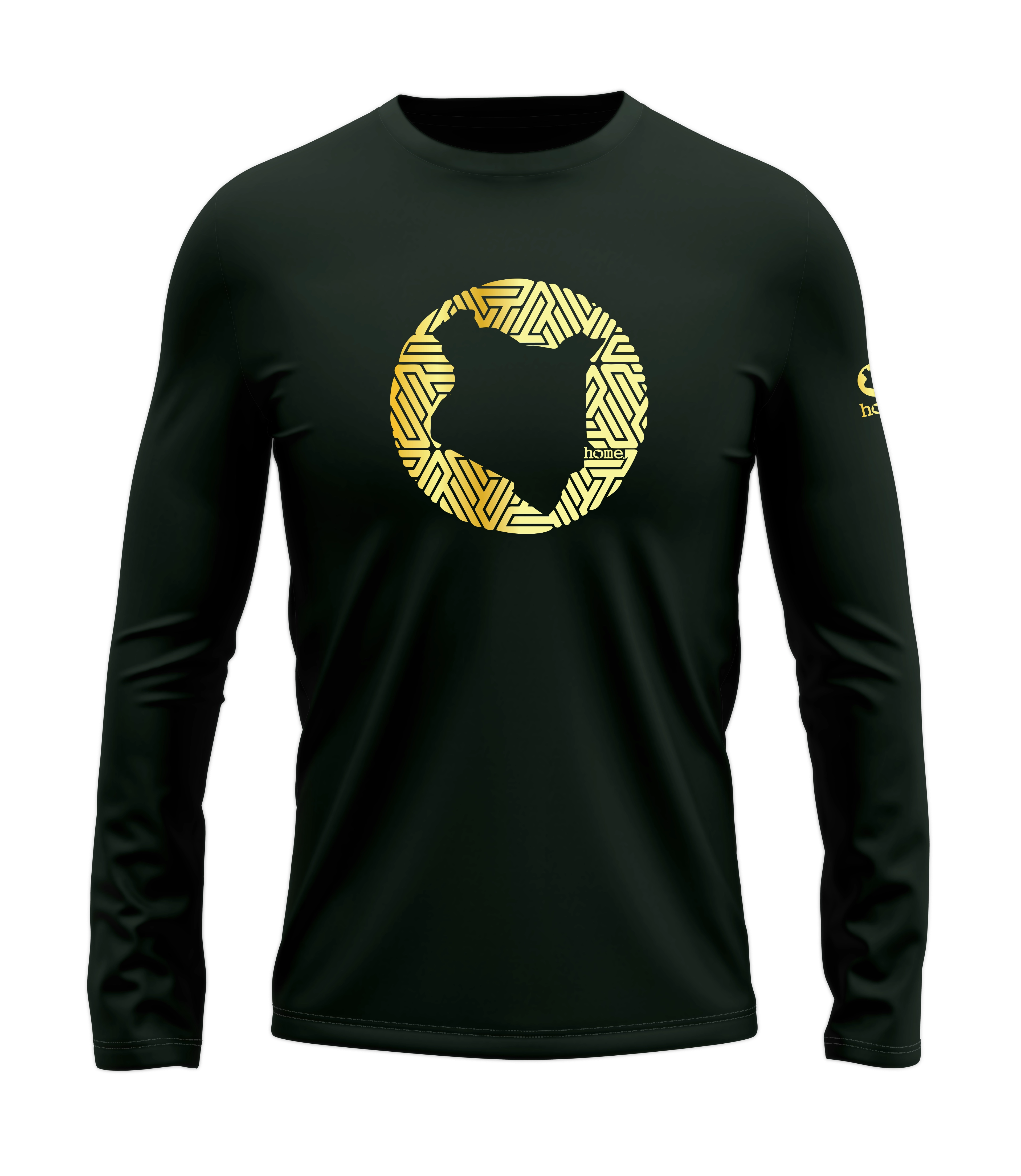 home_254 LONG-SLEEVED FOREST GREEN T-SHIRT WITH A GOLD MAP PRINT – COTTON PLUS FABRIC