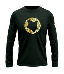 home_254 LONG-SLEEVED FOREST GREEN T-SHIRT WITH A GOLD MAP PRINT – COTTON PLUS FABRIC