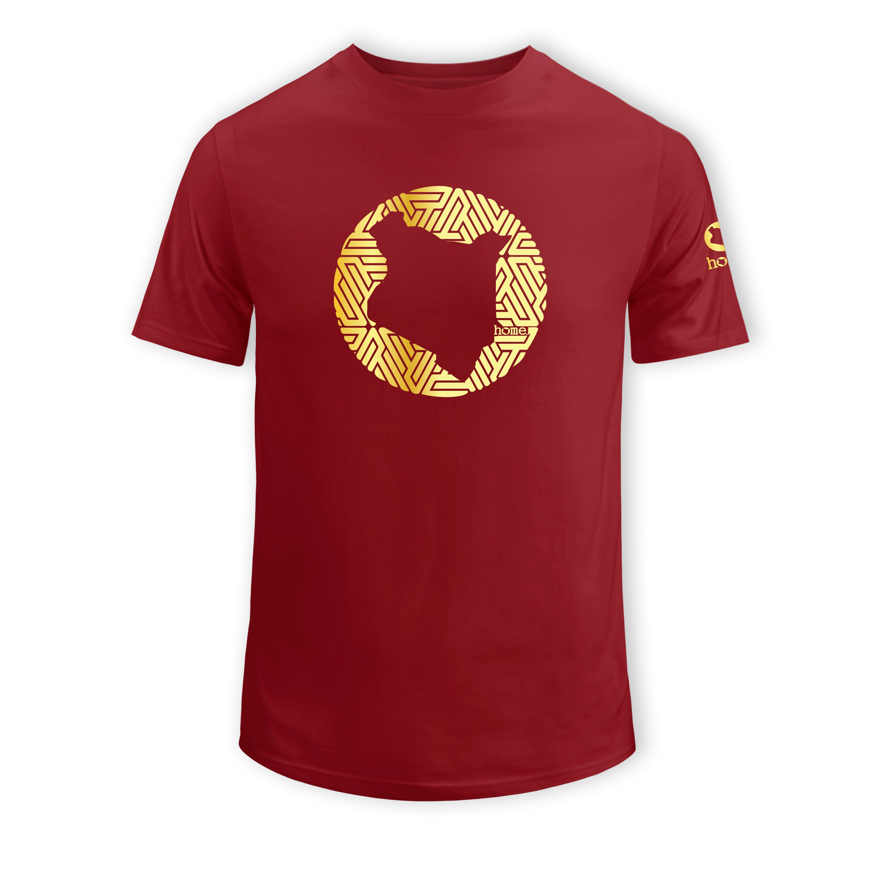 home_254 SHORT-SLEEVED MAROON RED T-SHIRT WITH A GOLD MAP PRINT – COTTON PLUS FABRIC