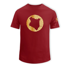 home_254 KIDS SHORT-SLEEVED MAROON RED T-SHIRT WITH A GOLD MAP PRINT – COTTON PLUS FABRIC