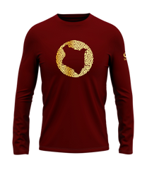 home_254 LONG-SLEEVED MAROON RED T-SHIRT WITH A GOLD MAP PRINT – COTTON PLUS FABRIC