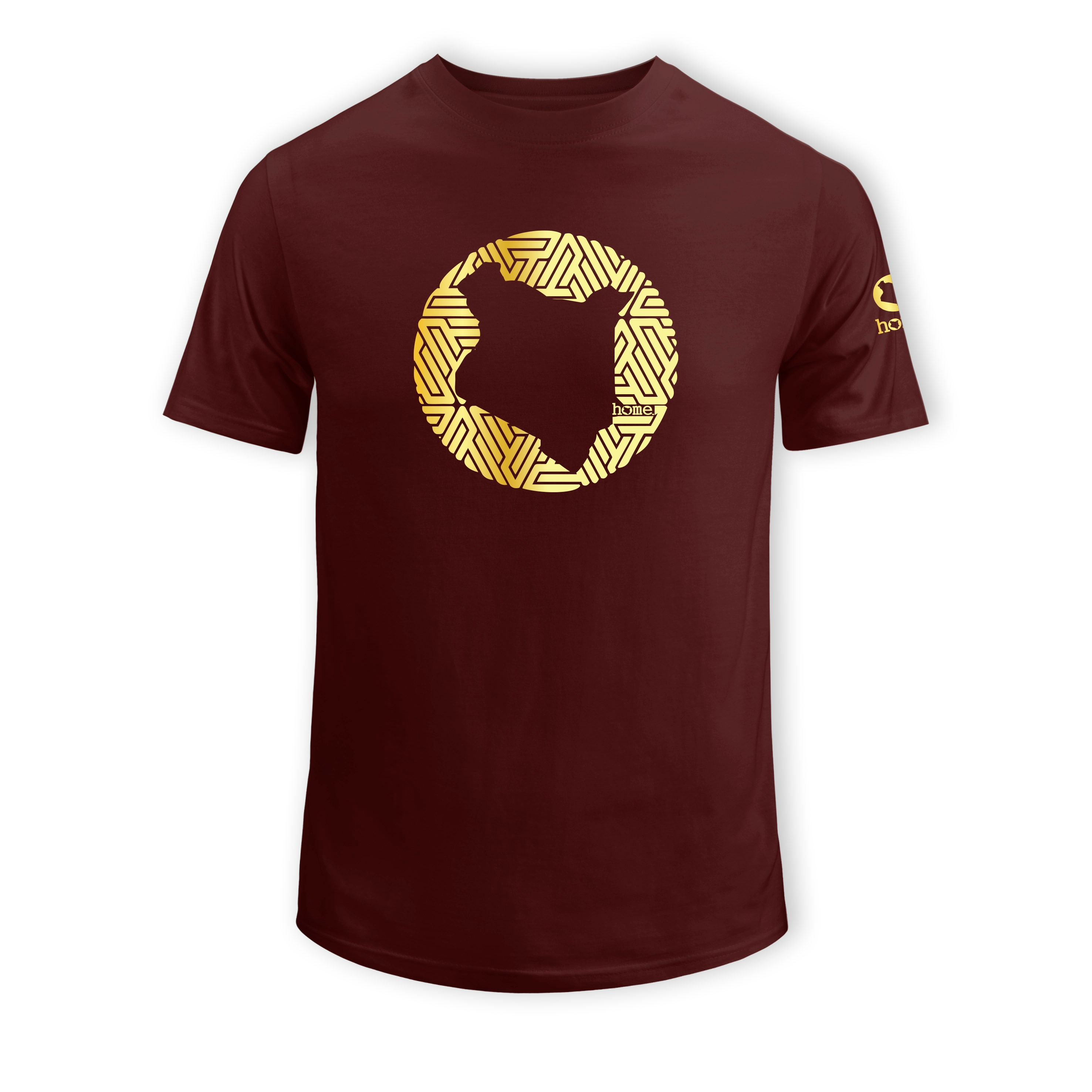 home_254 SHORT-SLEEVED MAROON T-SHIRT WITH A MAP GOLD PRINT – COTTON PLUS FABRIC