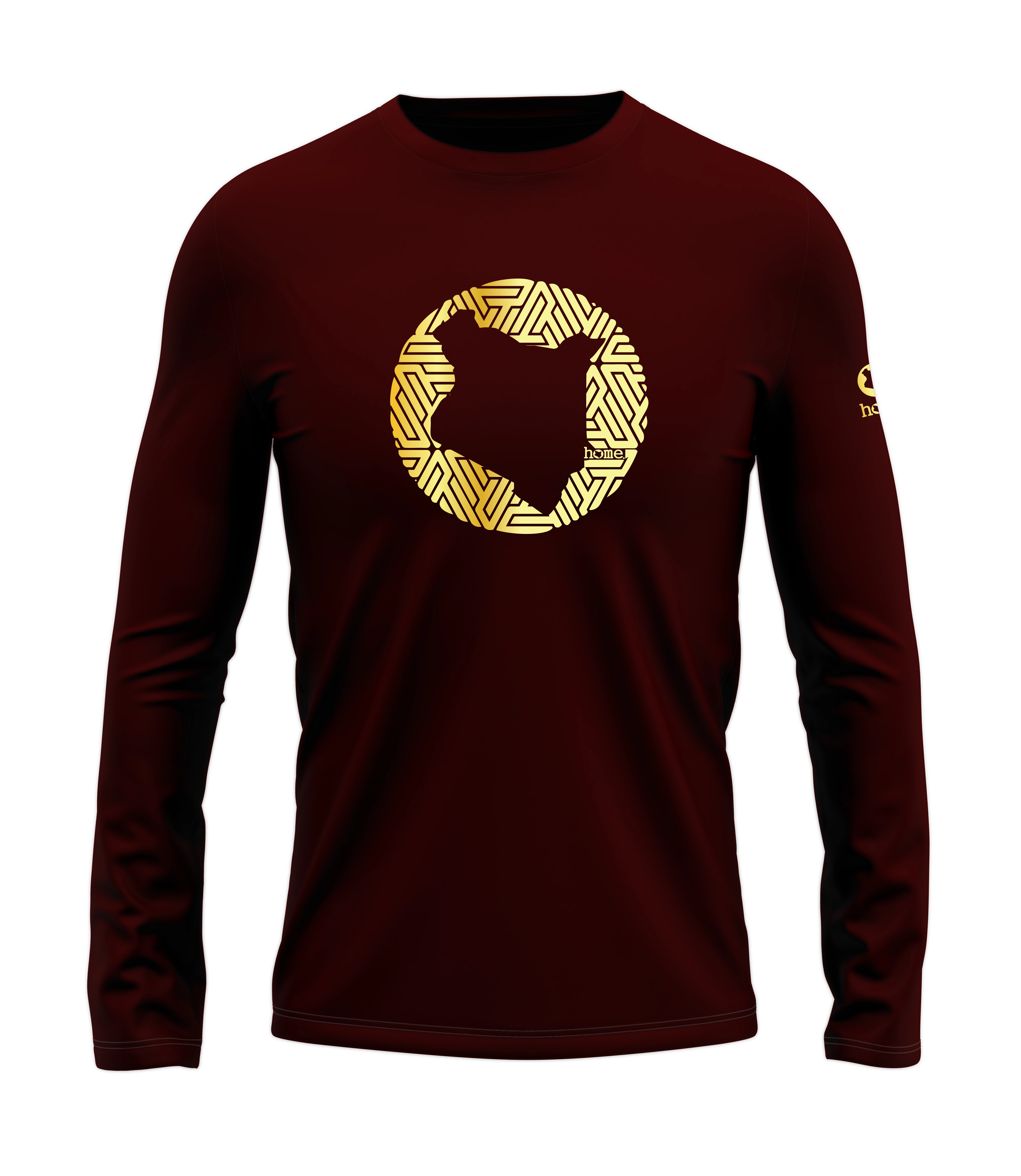 home_254 LONG-SLEEVED MAROON T-SHIRT WITH A GOLD MAP PRINT – COTTON PLUS FABRIC