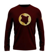 home_254 LONG-SLEEVED MAROON T-SHIRT WITH A GOLD MAP PRINT – COTTON PLUS FABRIC