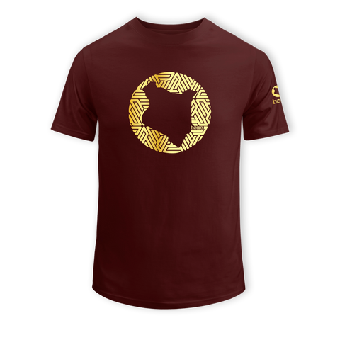home_254 KIDS SHORT-SLEEVED MAROON T-SHIRT WITH A GOLD MAP PRINT – COTTON PLUS FABRIC