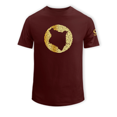 home_254 KIDS SHORT-SLEEVED MAROON T-SHIRT WITH A GOLD MAP PRINT – COTTON PLUS FABRIC