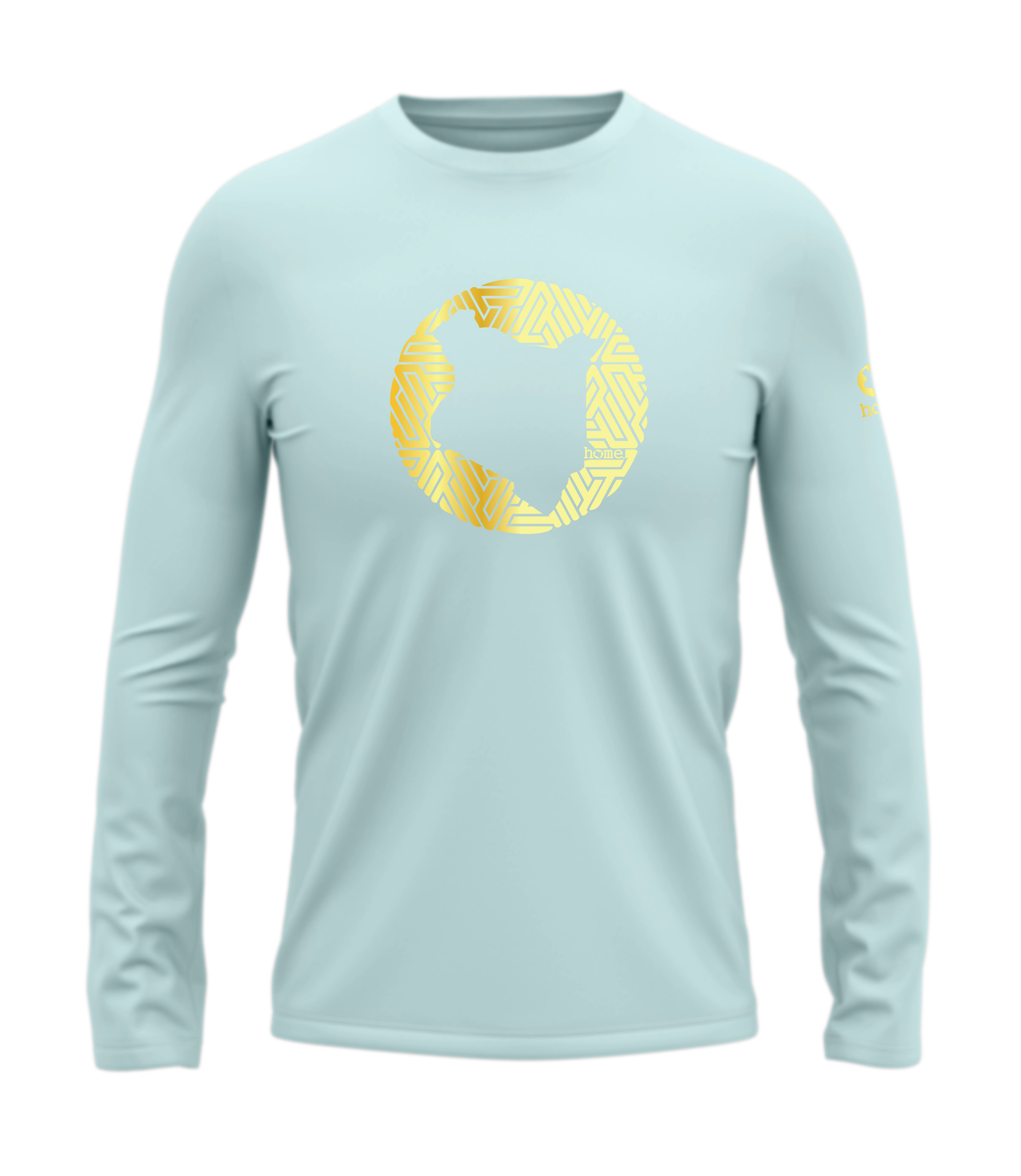 home_254 LONG-SLEEVED MISTY BLUE T-SHIRT WITH A GOLD MAP PRINT – COTTON PLUS FABRIC