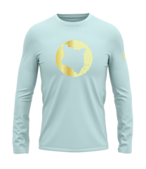 home_254 LONG-SLEEVED MISTY BLUE T-SHIRT WITH A GOLD MAP PRINT – COTTON PLUS FABRIC