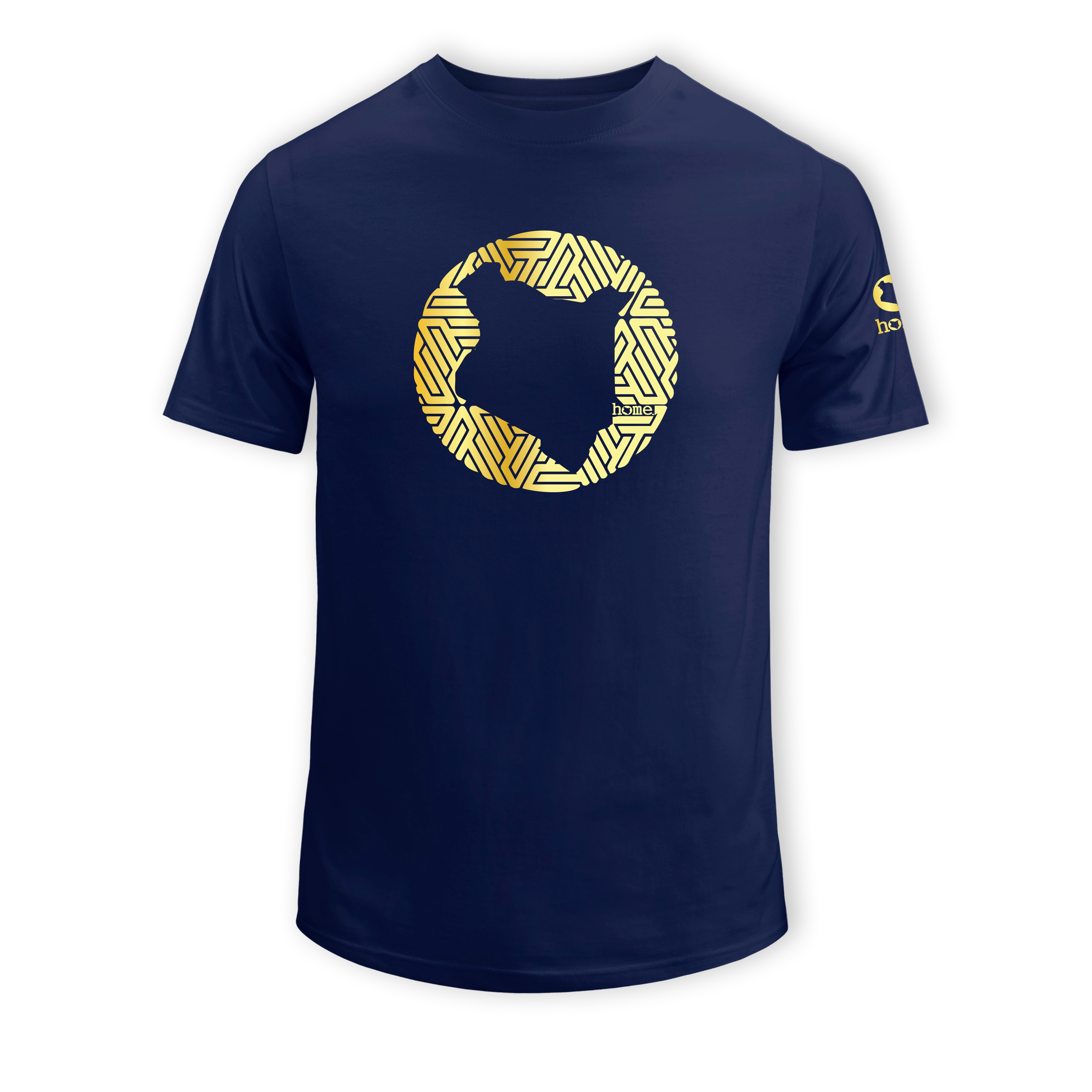 home_254 SHORT-SLEEVED NAVY BLUE T-SHIRT WITH A GOLD MAP PRINT – COTTON PLUS FABRIC