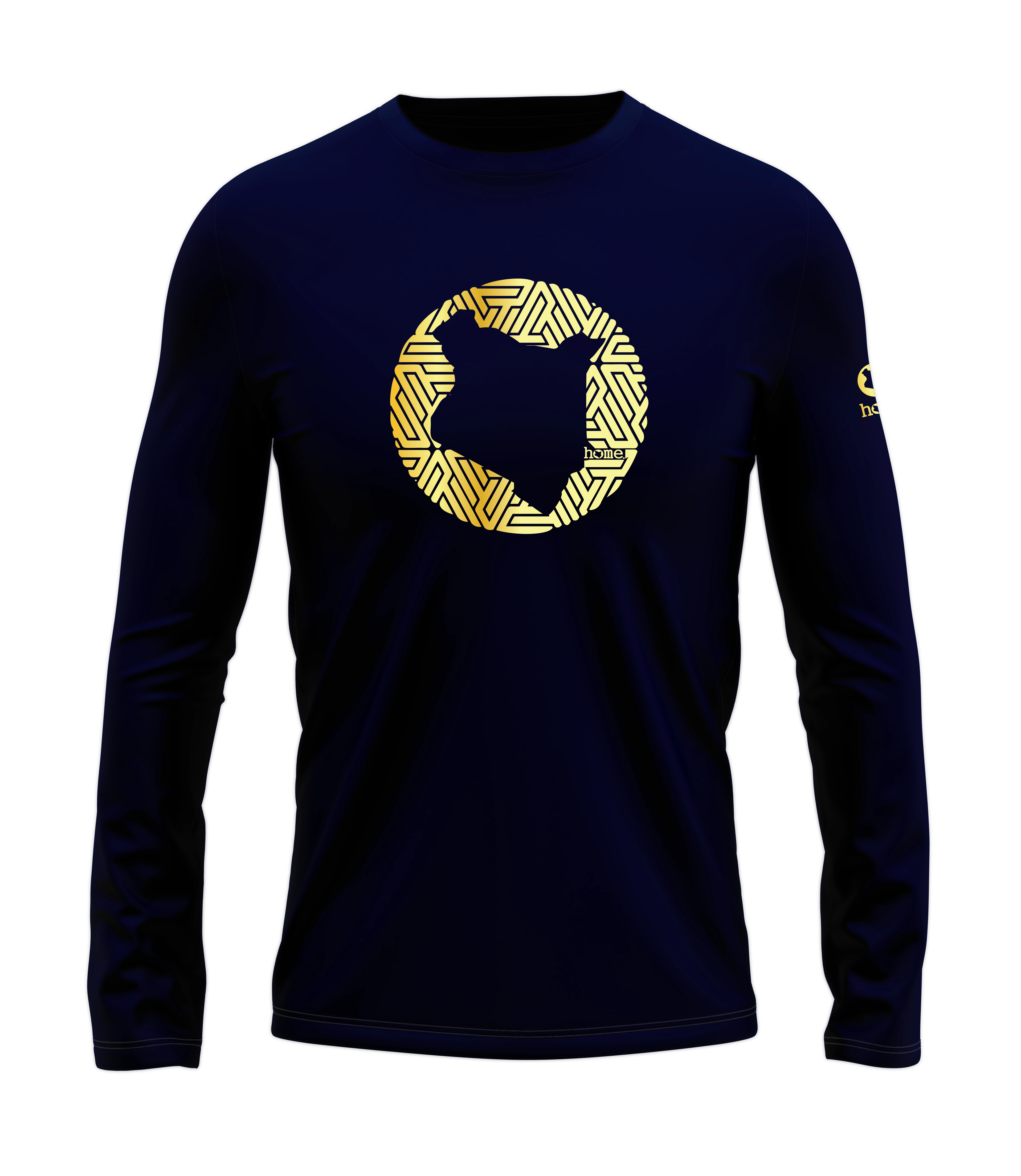 home_254 LONG-SLEEVED NAVY BLUE T-SHIRT WITH A GOLD MAP PRINT – COTTON PLUS FABRIC