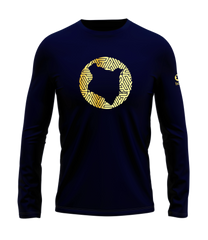 home_254 LONG-SLEEVED NAVY BLUE T-SHIRT WITH A GOLD MAP PRINT – COTTON PLUS FABRIC