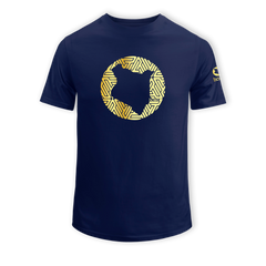 home_254 SHORT-SLEEVED NAVY BLUE T-SHIRT WITH A GOLD MAP PRINT – COTTON PLUS FABRIC