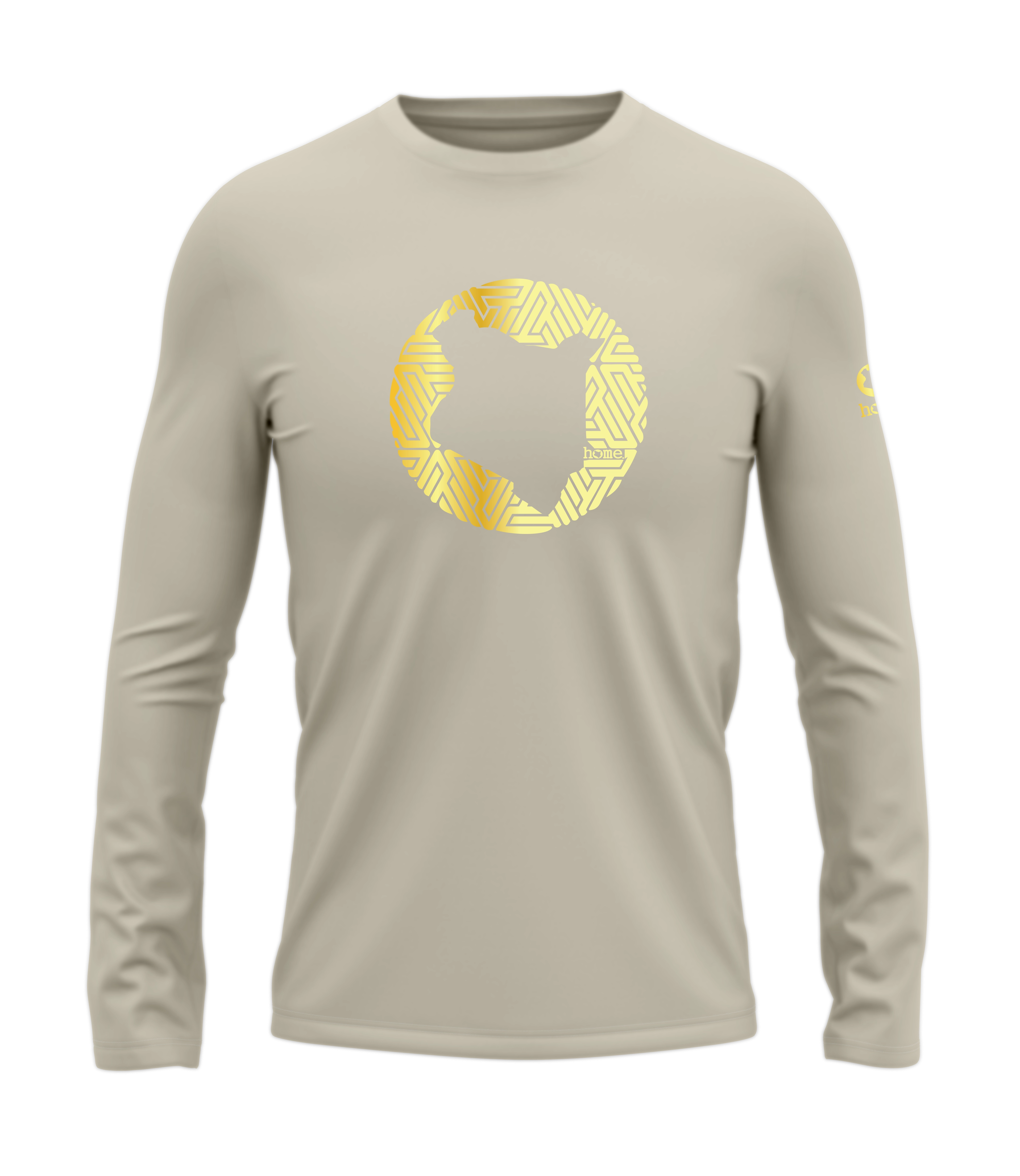 home_254 LONG-SLEEVED NUDE T-SHIRT WITH A GOLD MAP PRINT – COTTON PLUS FABRIC