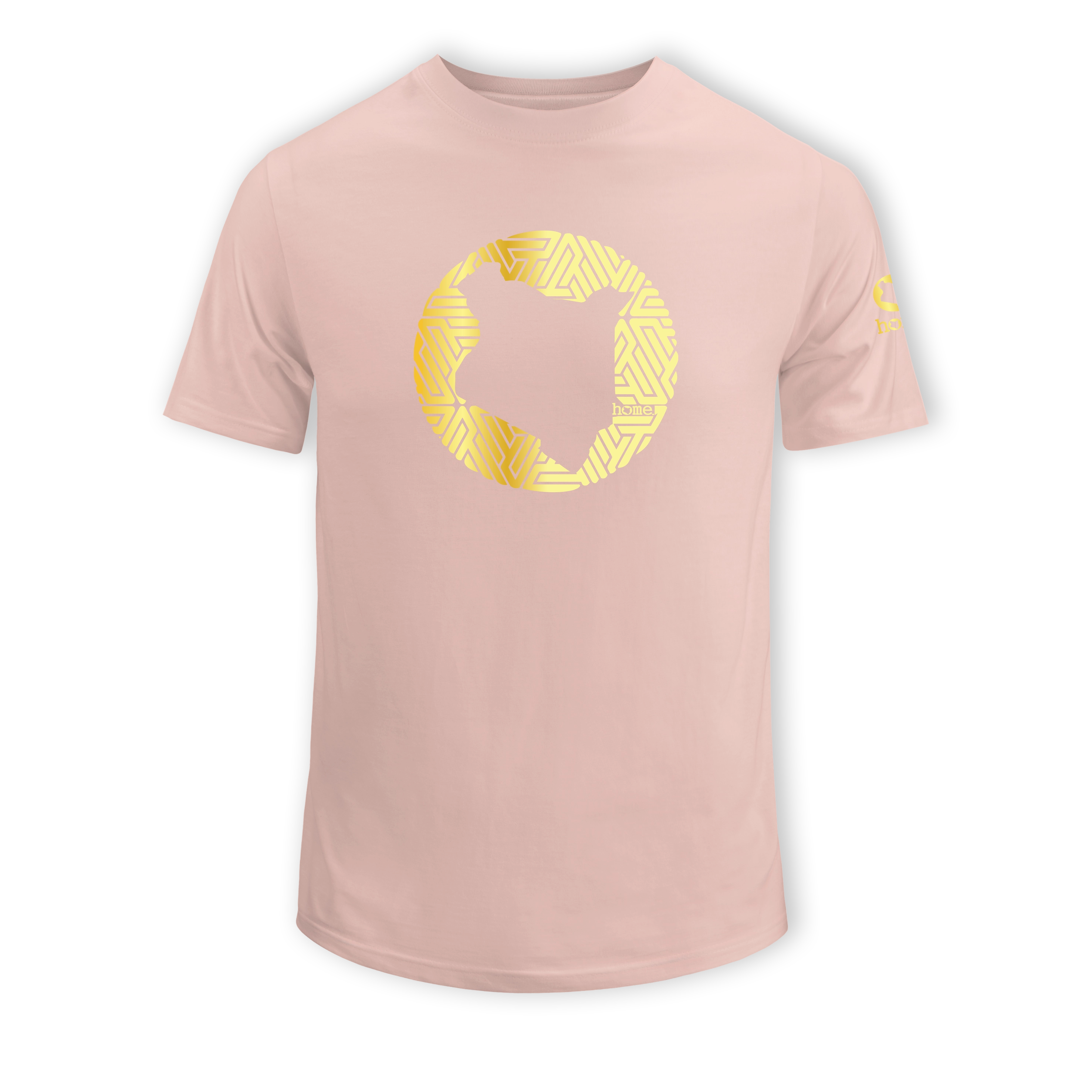 home_254 SHORT-SLEEVED PEACH T-SHIRT WITH A GOLD MAP PRINT – COTTON PLUS FABRIC