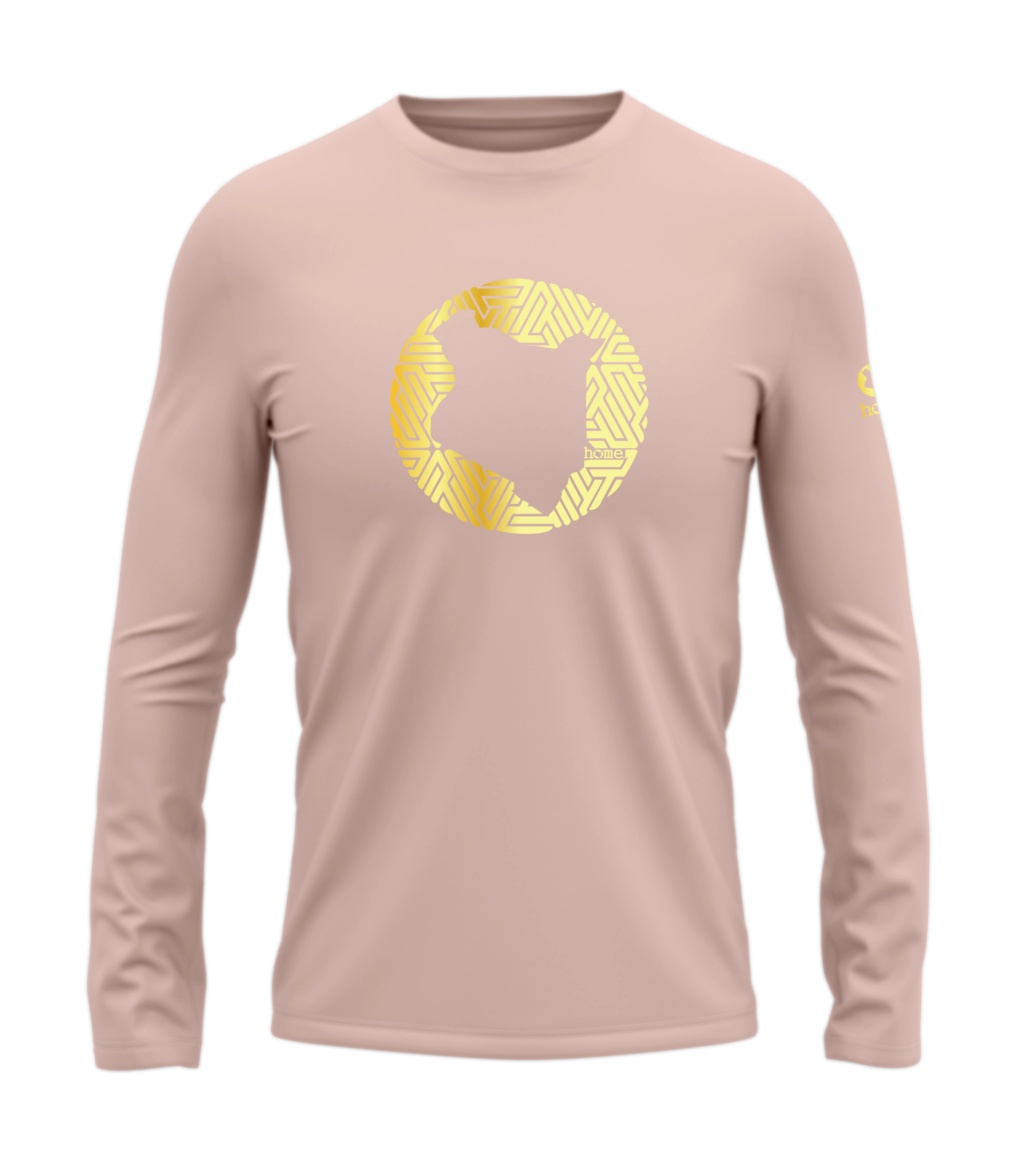 home_254 LONG-SLEEVED PEACH T-SHIRT WITH A GOLD MAP PRINT – COTTON PLUS FABRIC