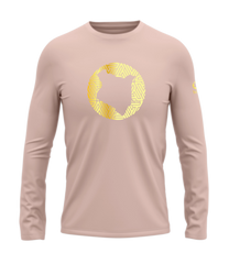 home_254 LONG-SLEEVED PEACH T-SHIRT WITH A GOLD MAP PRINT – COTTON PLUS FABRIC