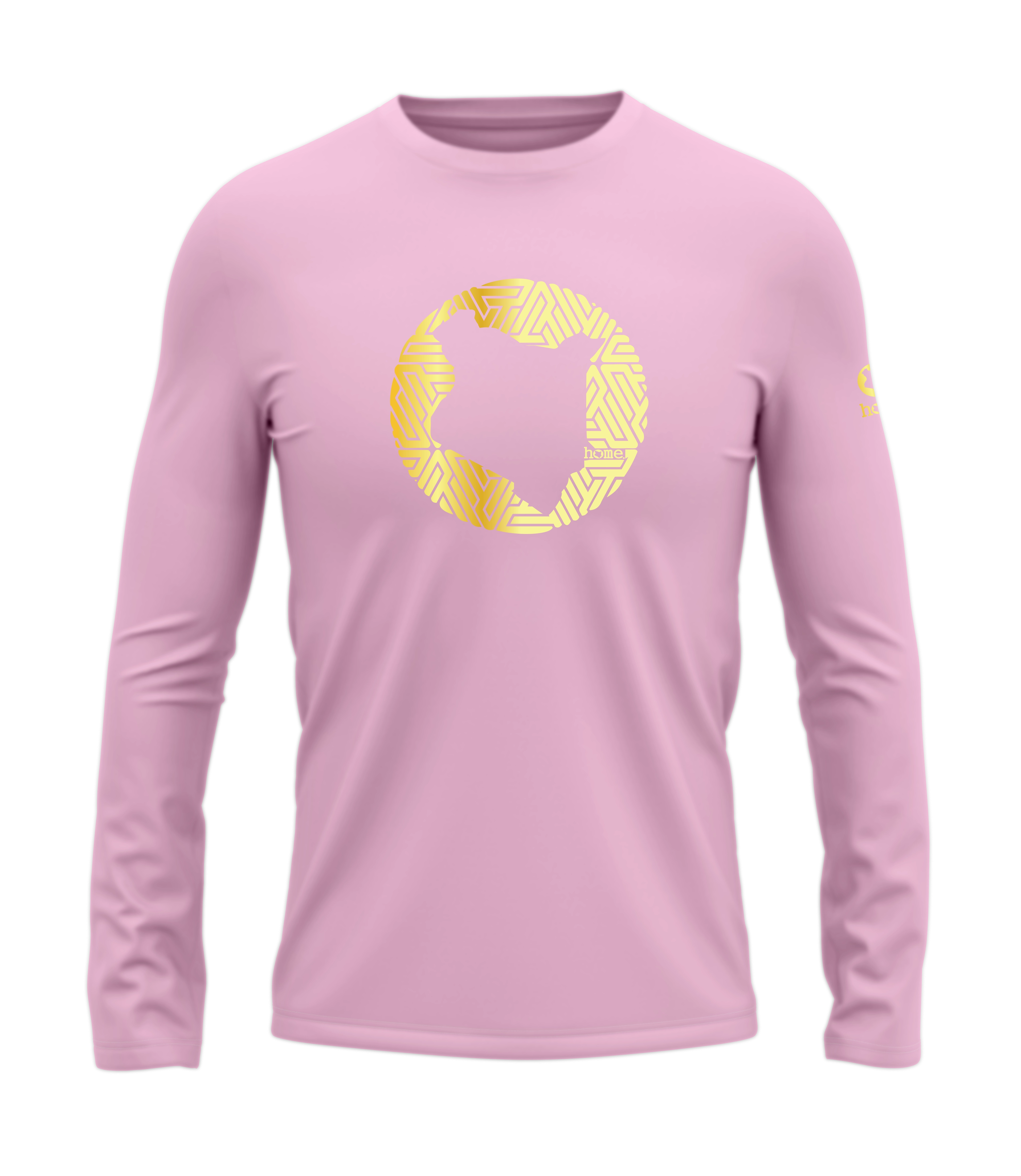 home_254 LONG-SLEEVED PINK T-SHIRT WITH A GOLD MAP PRINT – COTTON PLUS FABRIC