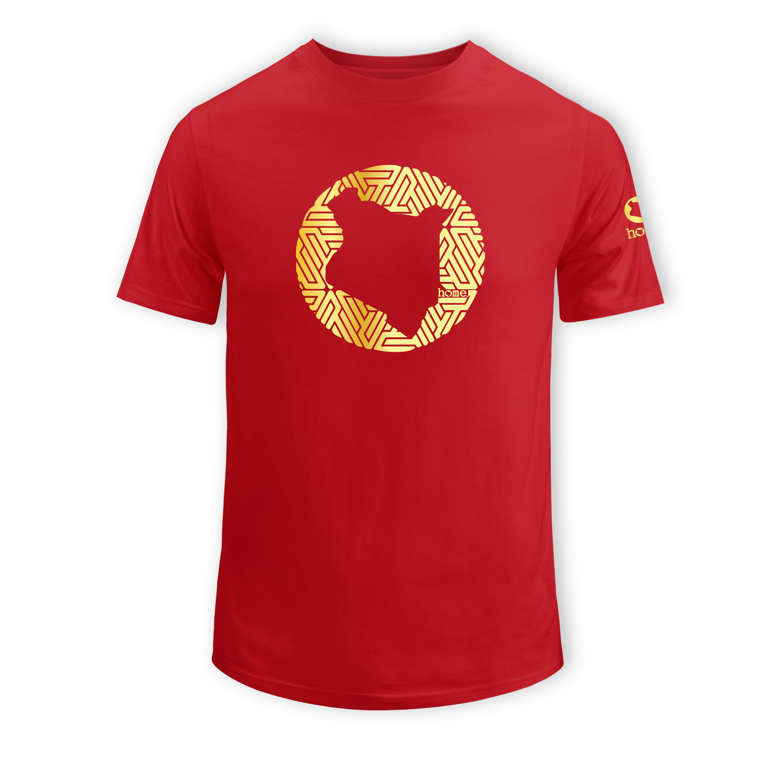 home_254 SHORT-SLEEVED RED T-SHIRT WITH A GOLD MAP PRINT – COTTON PLUS FABRIC