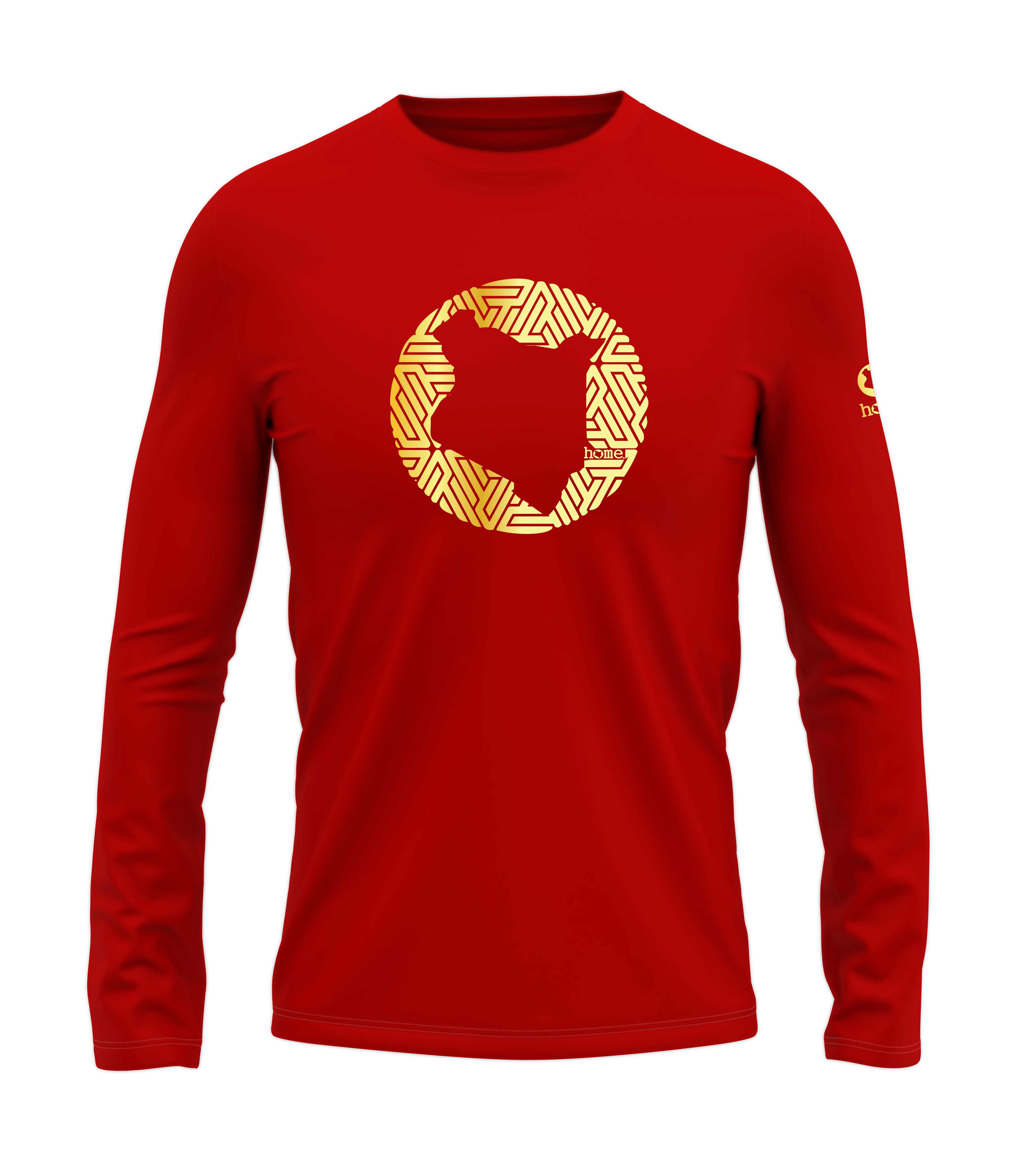 home_254 LONG-SLEEVED RED T-SHIRT WITH A GOLD MAP PRINT – COTTON PLUS FABRIC