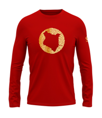 home_254 LONG-SLEEVED RED T-SHIRT WITH A GOLD MAP PRINT – COTTON PLUS FABRIC