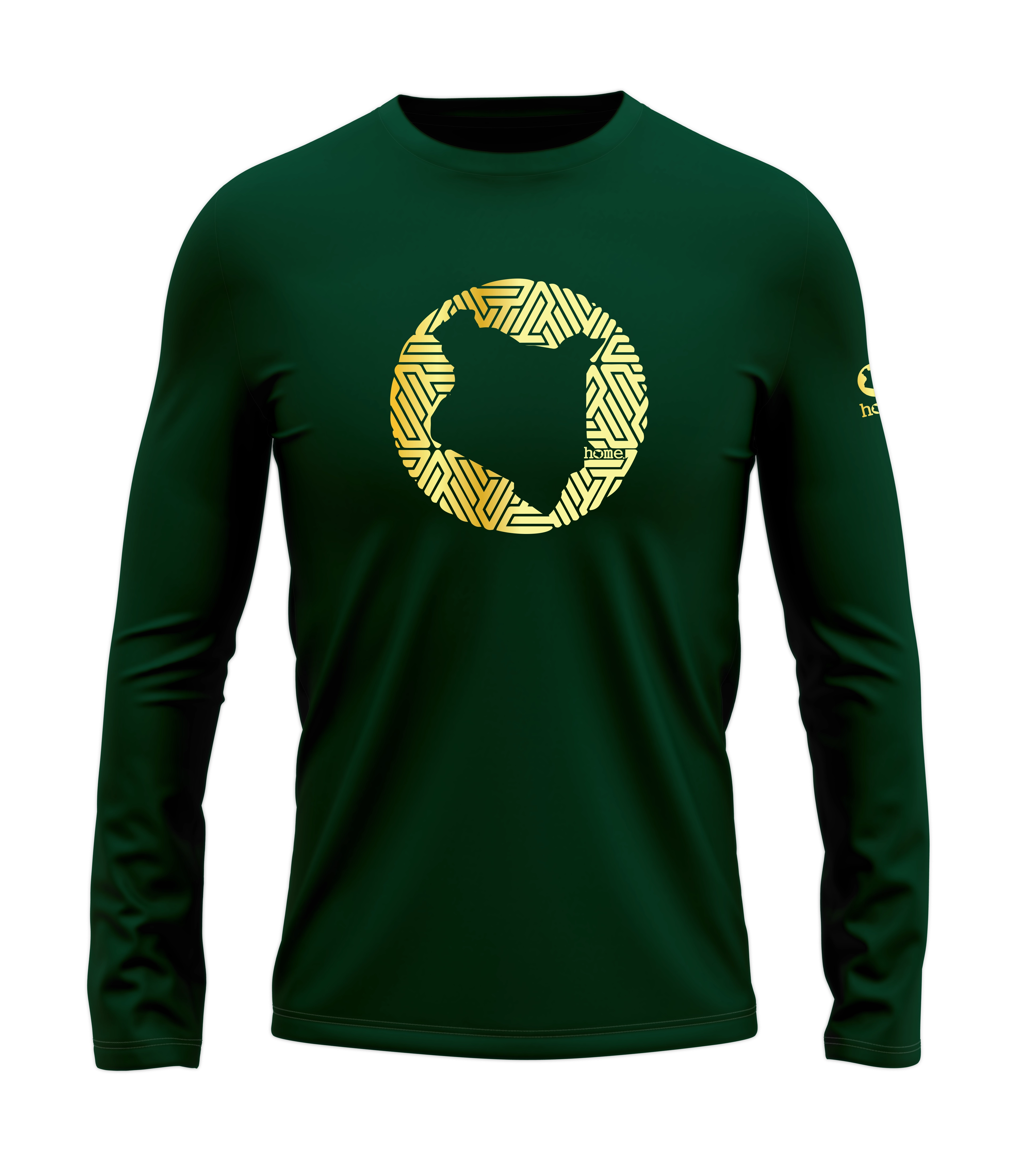 home_254 LONG-SLEEVED RICH GREEN T-SHIRT WITH A GOLD MAP PRINT – COTTON PLUS FABRIC