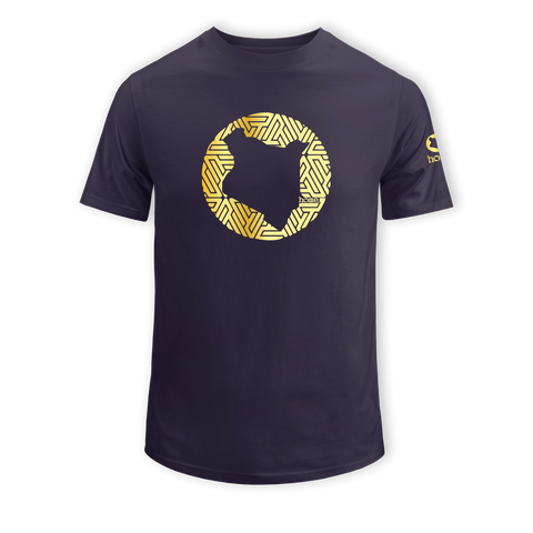 home_254 KIDS SHORT-SLEEVED RICH PURPLE T-SHIRT WITH A GOLD MAP PRINT – COTTON PLUS FABRIC