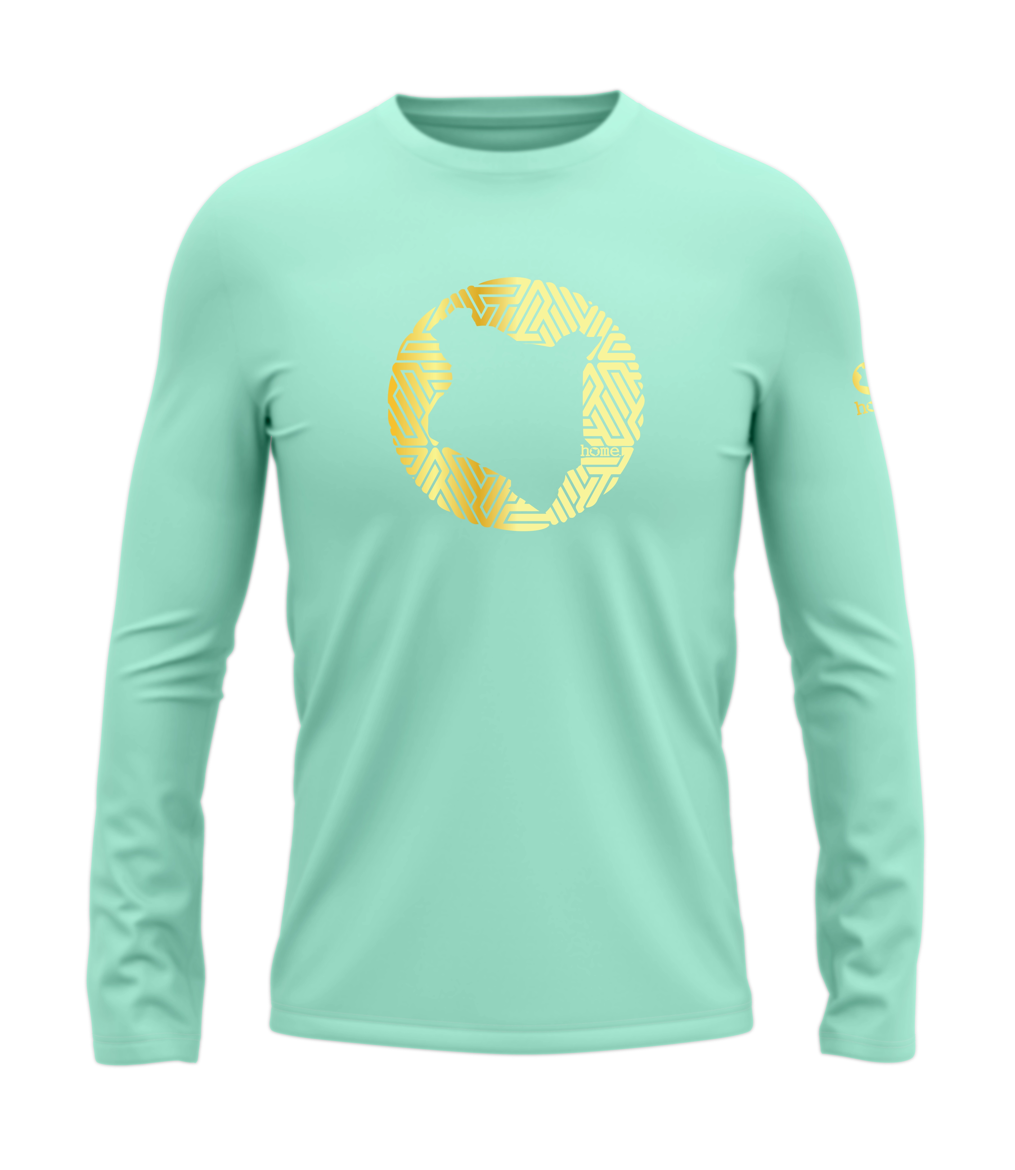 home_254 LONG-SLEEVED TURQUOISE GREEN T-SHIRT WITH A GOLD MAP PRINT – COTTON PLUS FABRIC