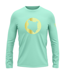 home_254 LONG-SLEEVED TURQUOISE GREEN T-SHIRT WITH A GOLD MAP PRINT – COTTON PLUS FABRIC