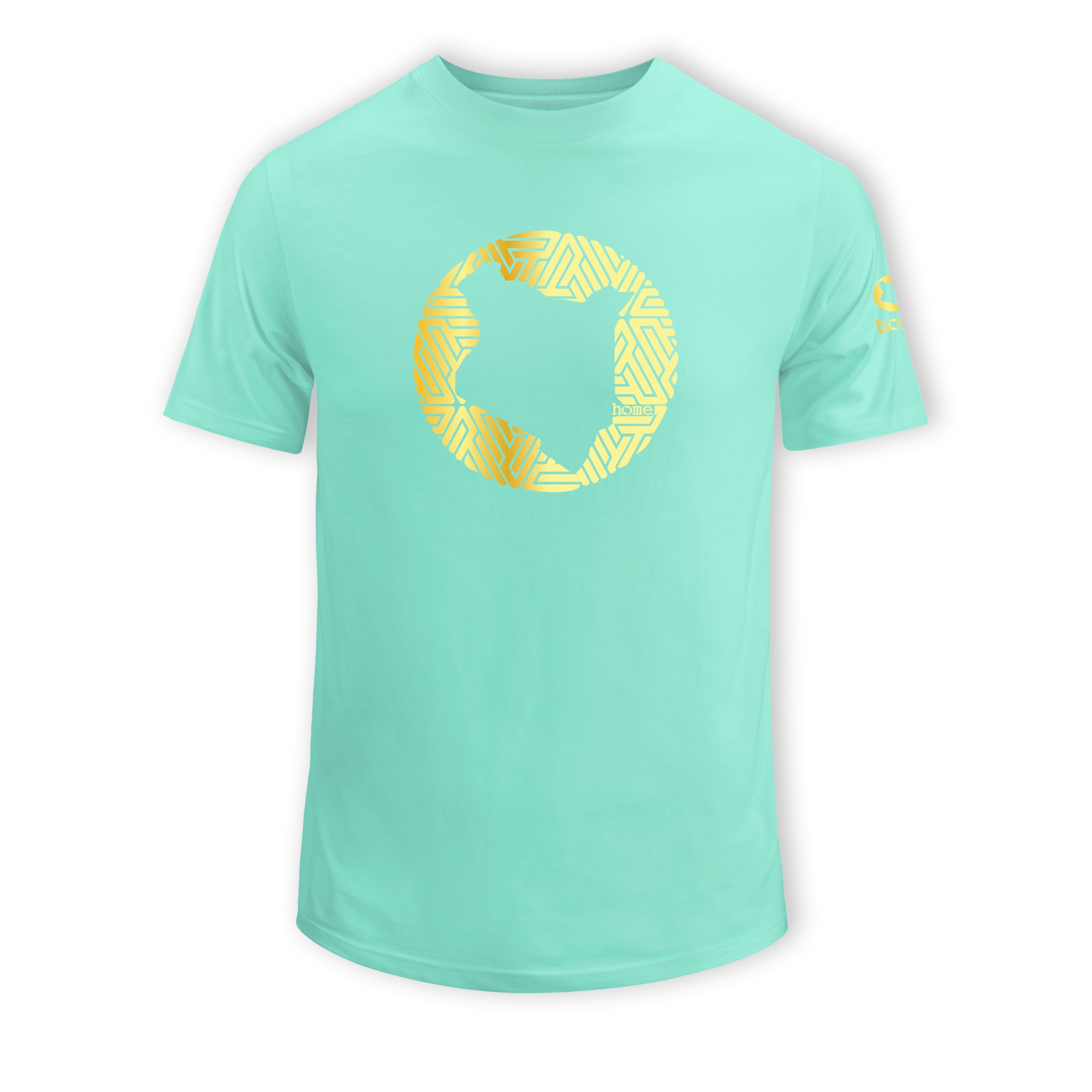 home_254 SHORT-SLEEVED TURQUOISE GREEN T-SHIRT WITH A GOLD MAP PRINT – COTTON PLUS FABRIC