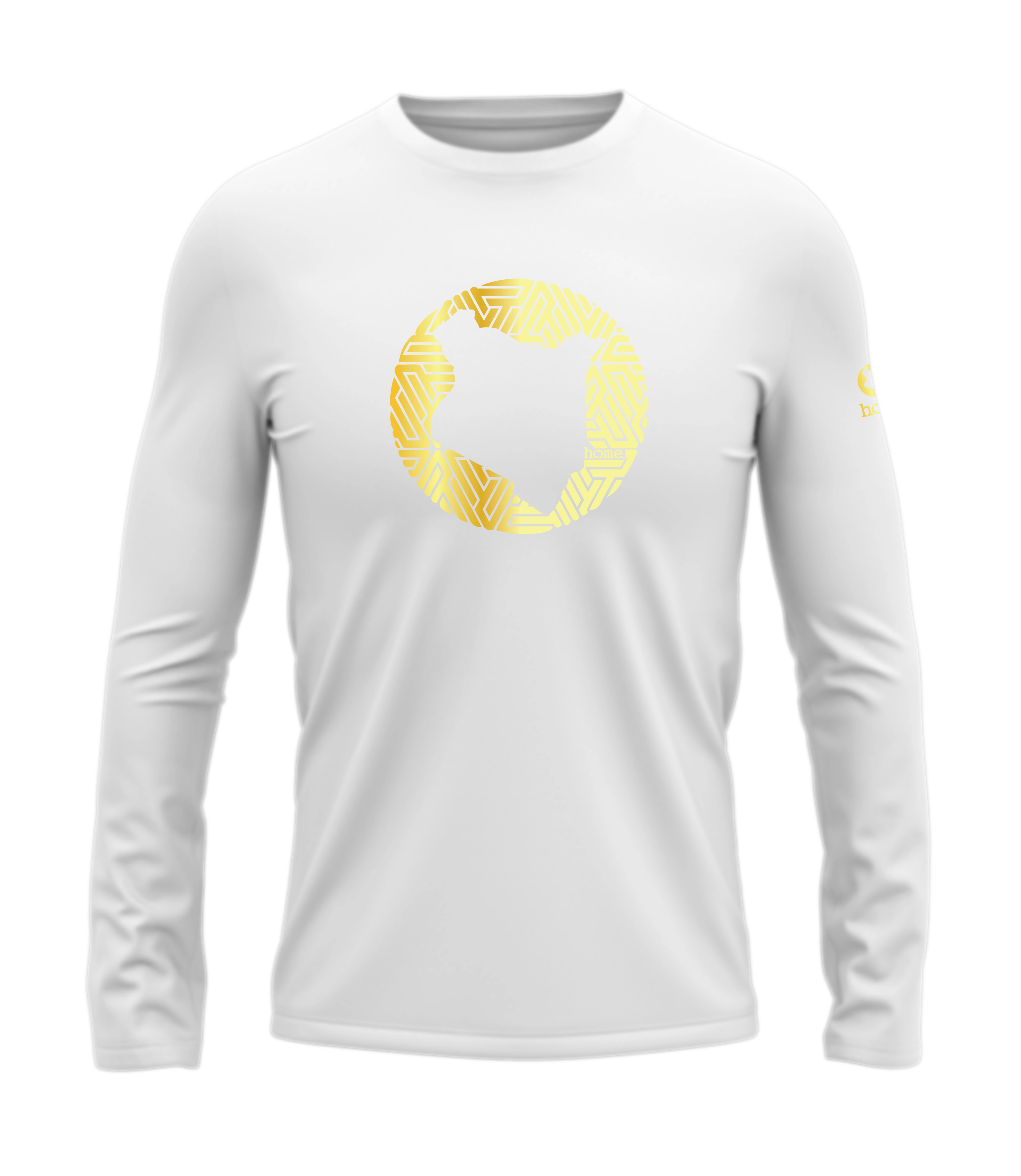 home_254 LONG-SLEEVED WHITE T-SHIRT WITH A GOLD MAP PRINT – COTTON PLUS FABRIC