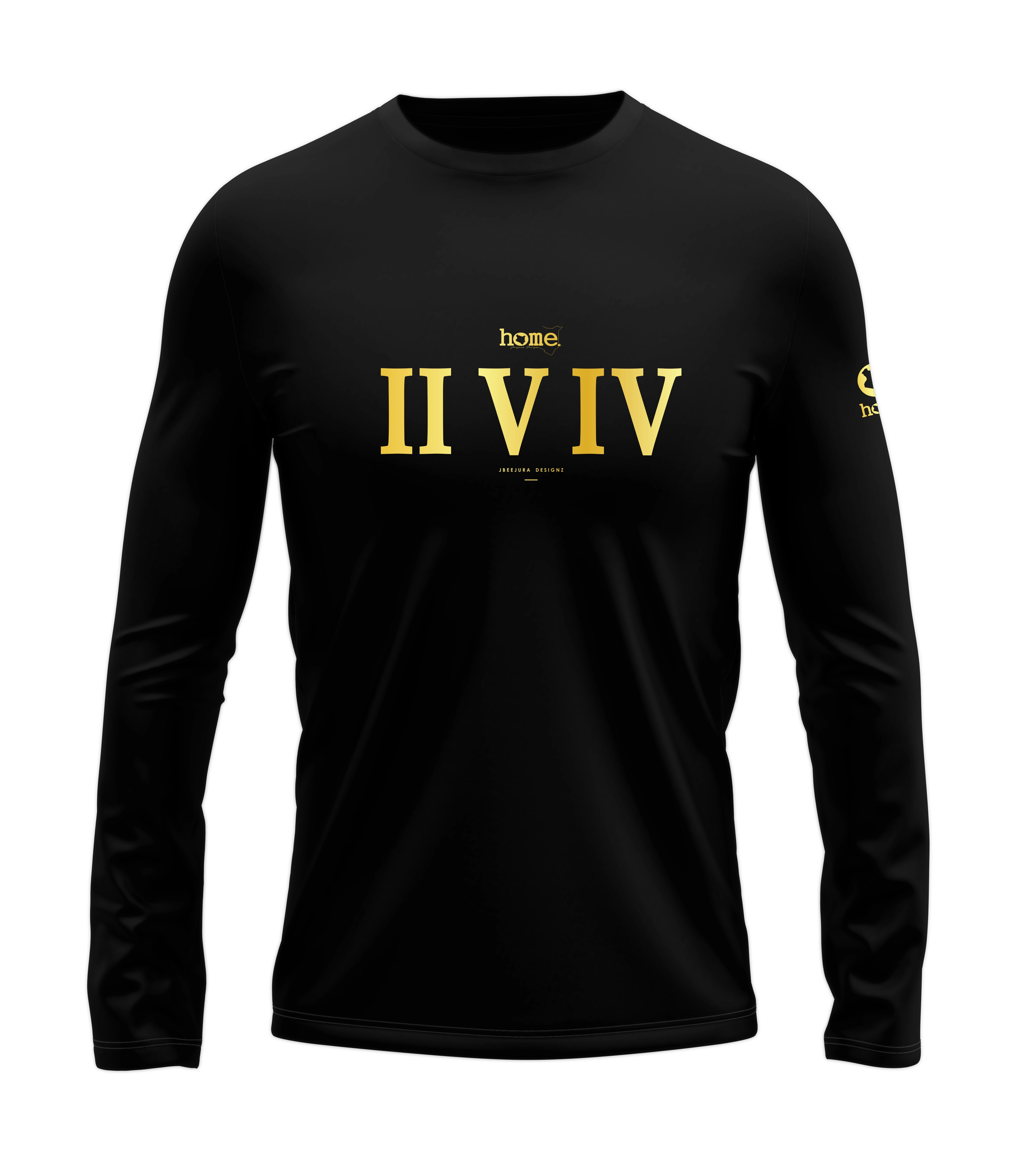 home_254 LONG-SLEEVED BLACK T-SHIRT WITH A GOLD ROMAN NUMERALS PRINT – COTTON PLUS FABRIC