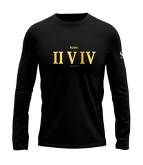 home_254 LONG-SLEEVED BLACK T-SHIRT WITH A GOLD ROMAN NUMERALS PRINT – COTTON PLUS FABRIC
