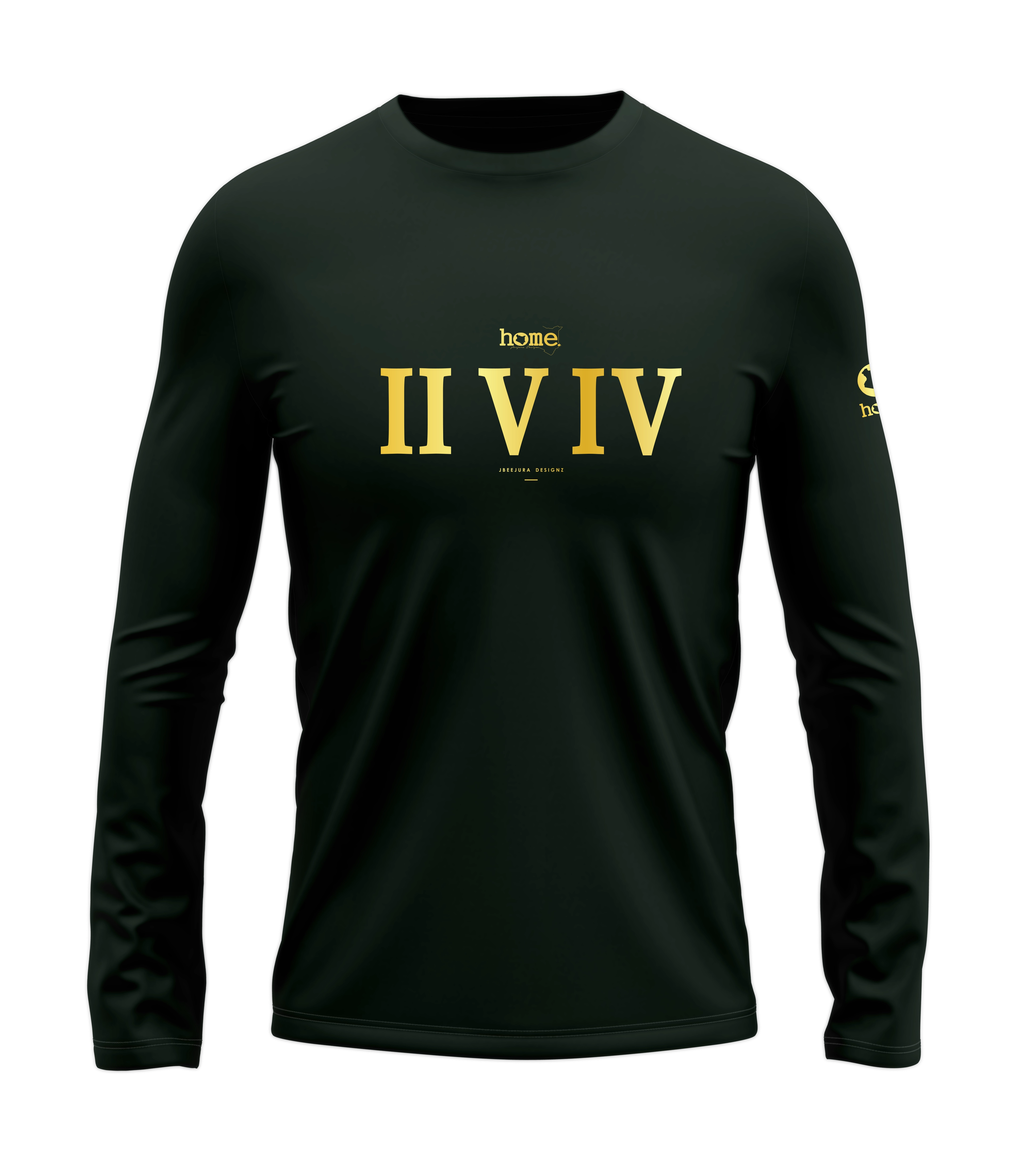 home_254 LONG-SLEEVED FOREST GREEN T-SHIRT WITH A GOLD ROMAN NUMERALS PRINT – COTTON PLUS FABRIC