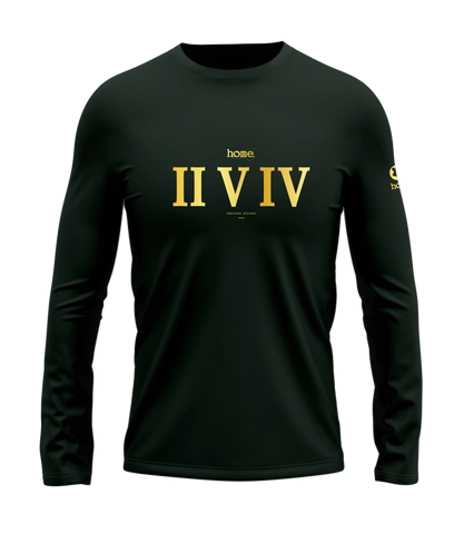 home_254 LONG-SLEEVED FOREST GREEN T-SHIRT WITH A GOLD ROMAN NUMERALS PRINT – COTTON PLUS FABRIC