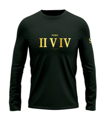 home_254 LONG-SLEEVED FOREST GREEN T-SHIRT WITH A GOLD ROMAN NUMERALS PRINT – COTTON PLUS FABRIC