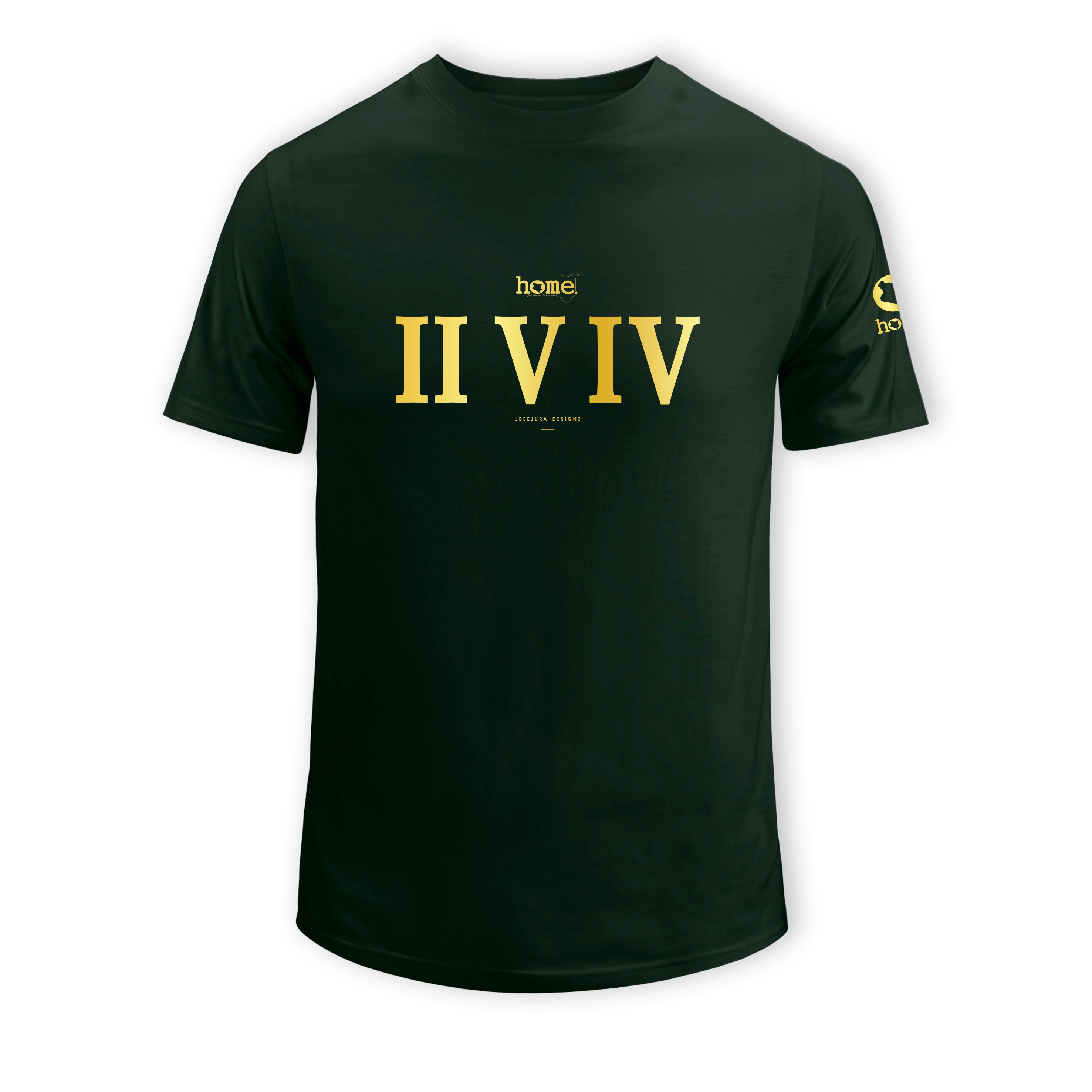 home_254 SHORT-SLEEVED FOREST GREEN T-SHIRT WITH A GOLD ROMAN NUMERLS PRINT – COTTON PLUS FABRIC