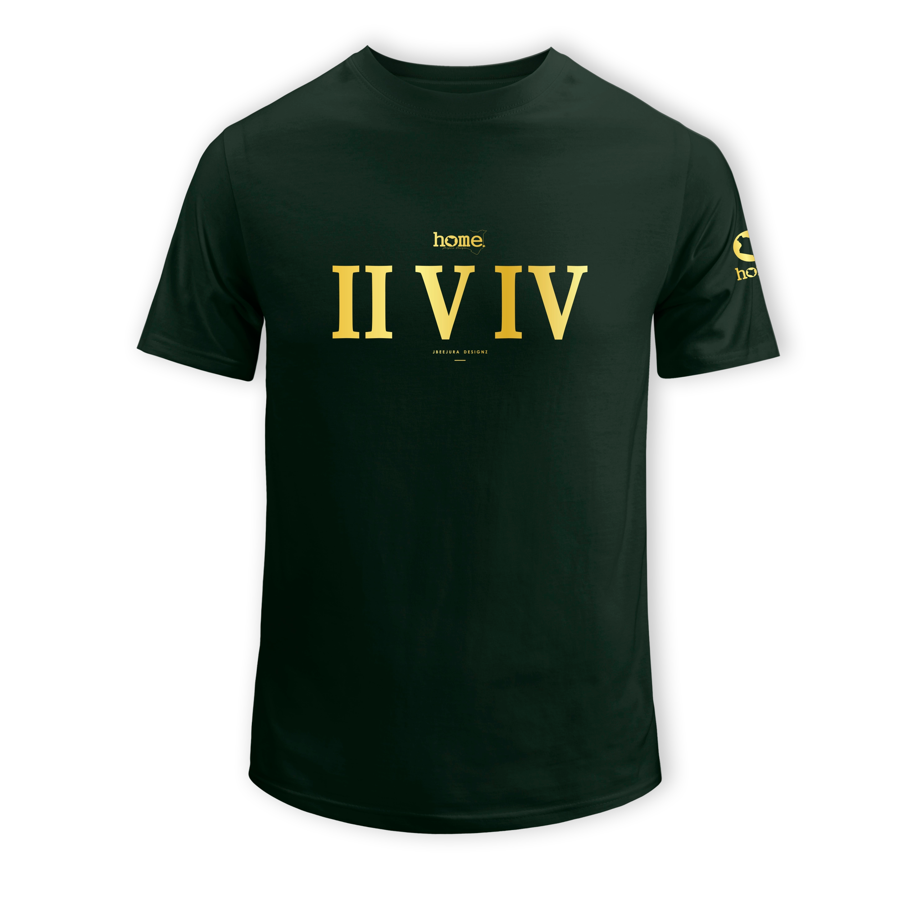 home_254 KIDS SHORT-SLEEVED FOREST GREEN T-SHIRT WITH A GOLD ROMAN NUMERALS PRINT – COTTON PLUS FABRIC