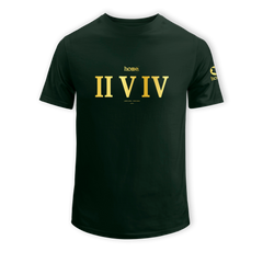 home_254 KIDS SHORT-SLEEVED FOREST GREEN T-SHIRT WITH A GOLD ROMAN NUMERALS PRINT – COTTON PLUS FABRIC