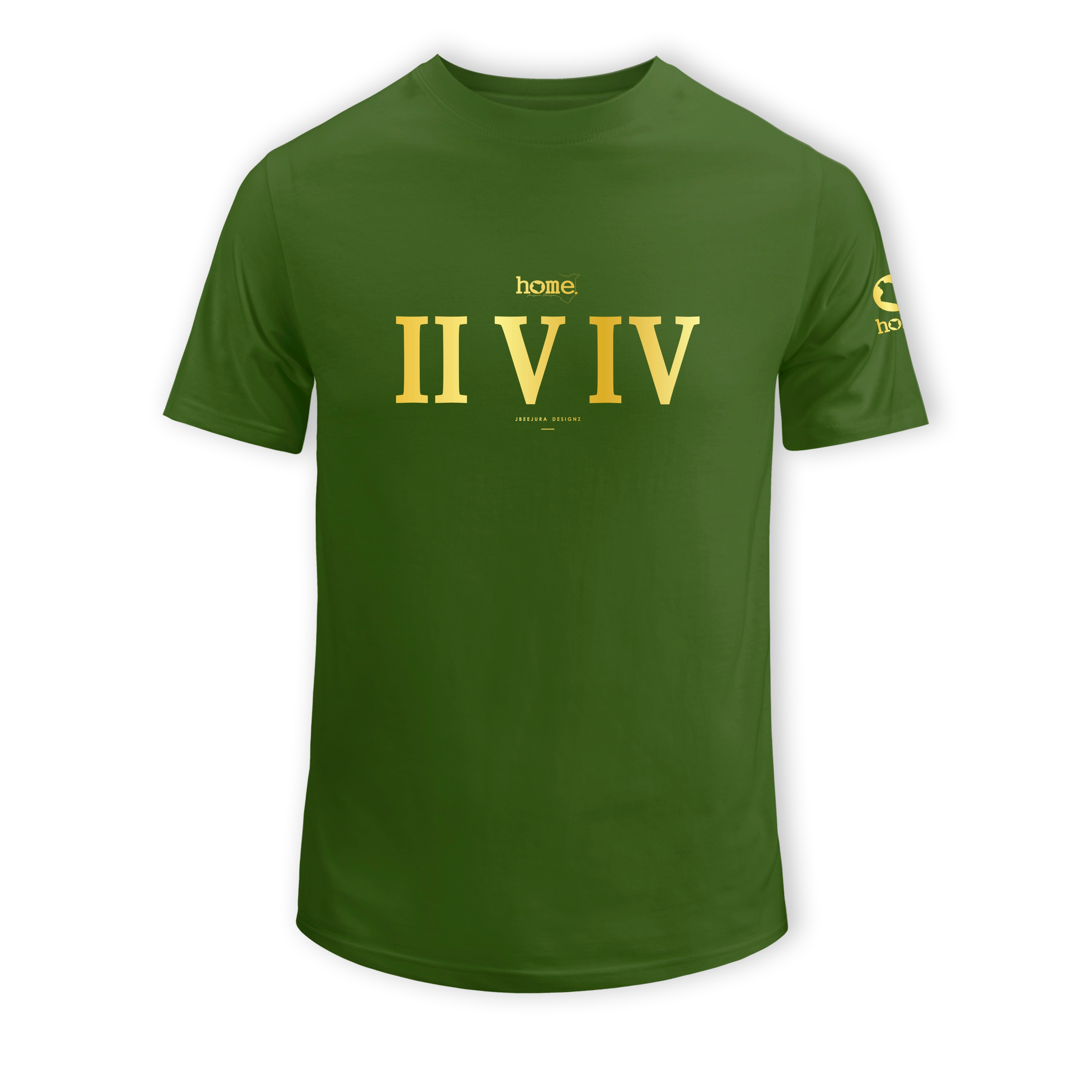 home_254 SHORT-SLEEVED JUNGLE GREEN T-SHIRT WITH A GOLD ROMAN NUMERALS PRINT – COTTON PLUS FABRIC