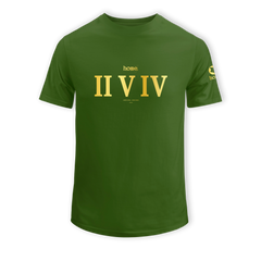 home_254 KIDS SHORT-SLEEVED JUNGLE GREEN T-SHIRT WITH A GOLD ROMAN NUMERALS PRINT – COTTON PLUS FABRIC