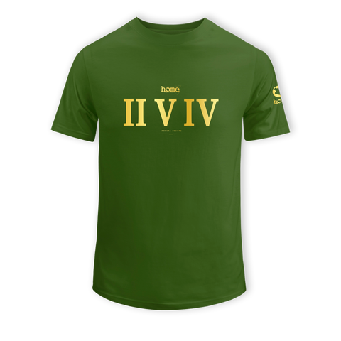 home_254 SHORT-SLEEVED JUNGLE GREEN T-SHIRT WITH A GOLD ROMAN NUMERALS PRINT – COTTON PLUS FABRIC