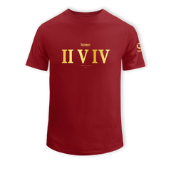 home_254 KIDS SHORT-SLEEVED MAROON RED T-SHIRT WITH A GOLD ROMAN NUMERALS PRINT – COTTON PLUS FABRIC