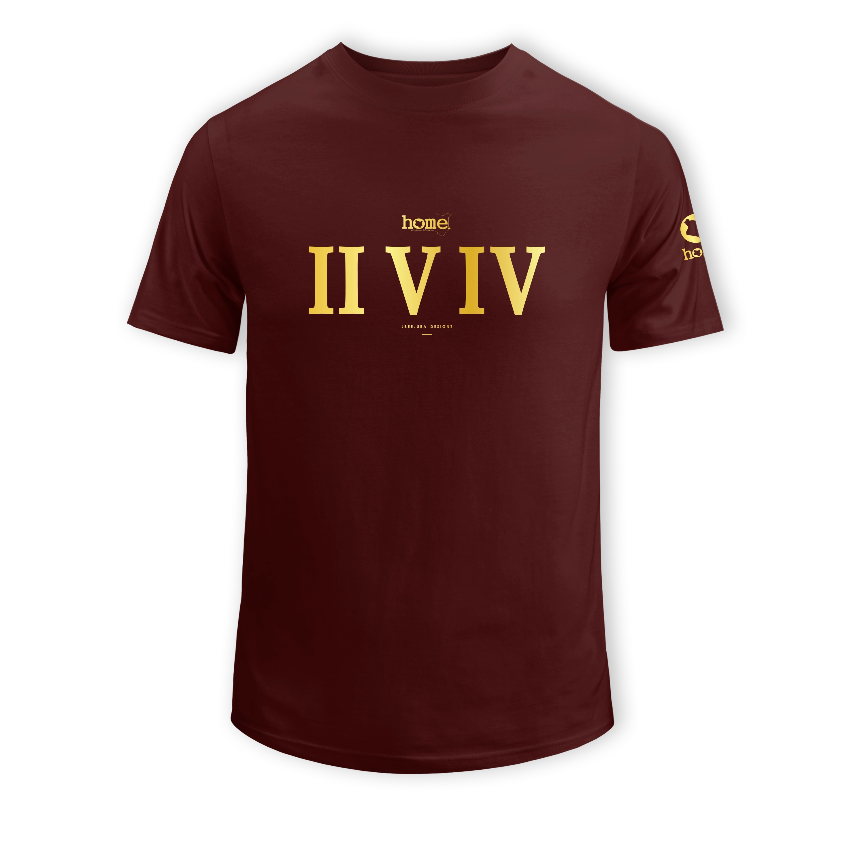 home_254 KIDS SHORT-SLEEVED MAROON T-SHIRT WITH A GOLD ROMAN NUMERALS PRINT – COTTON PLUS FABRIC