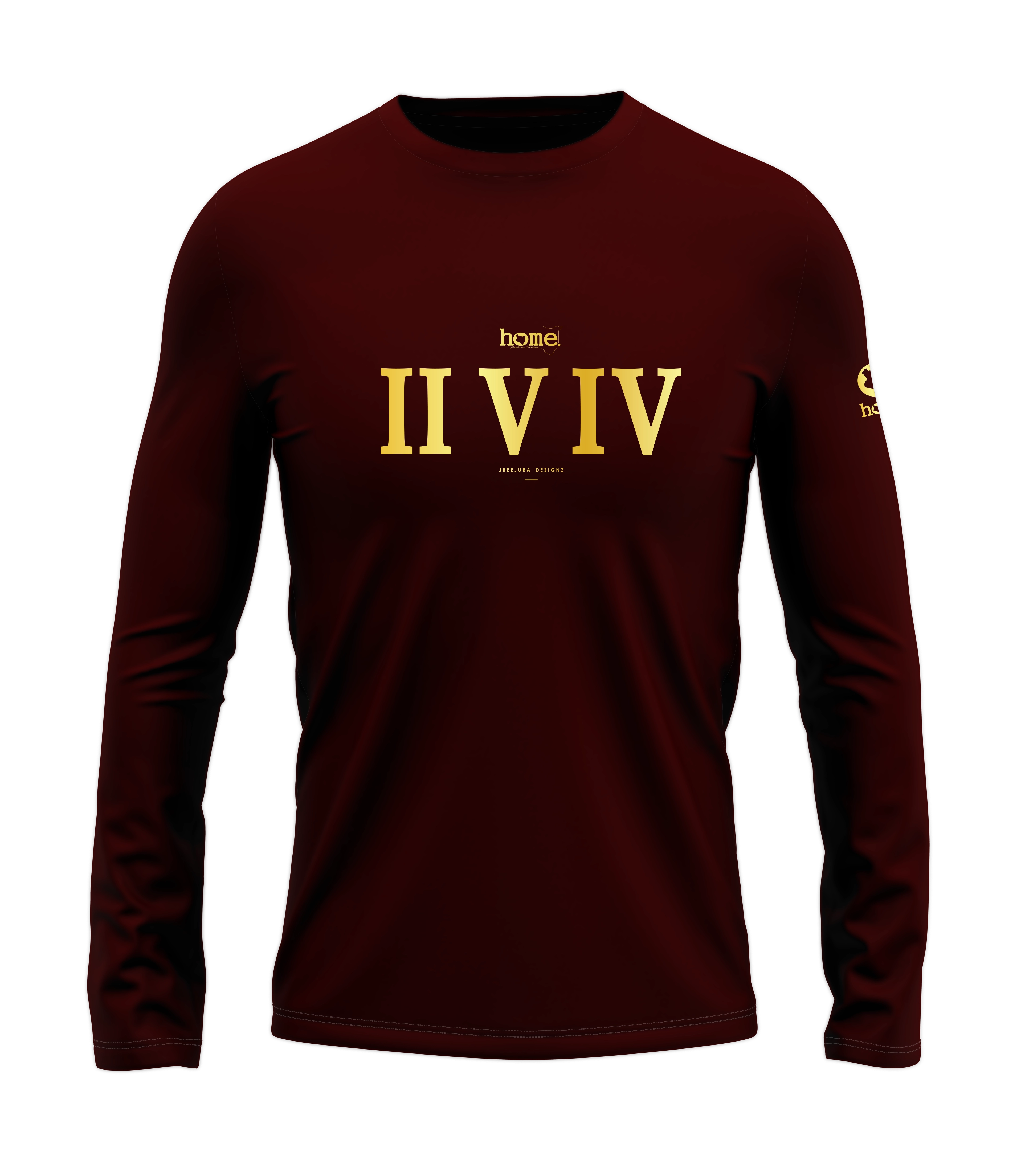 home_254 LONG-SLEEVED MAROON T-SHIRT WITH A GOLD ROMAN NUMERALS PRINT – COTTON PLUS FABRIC