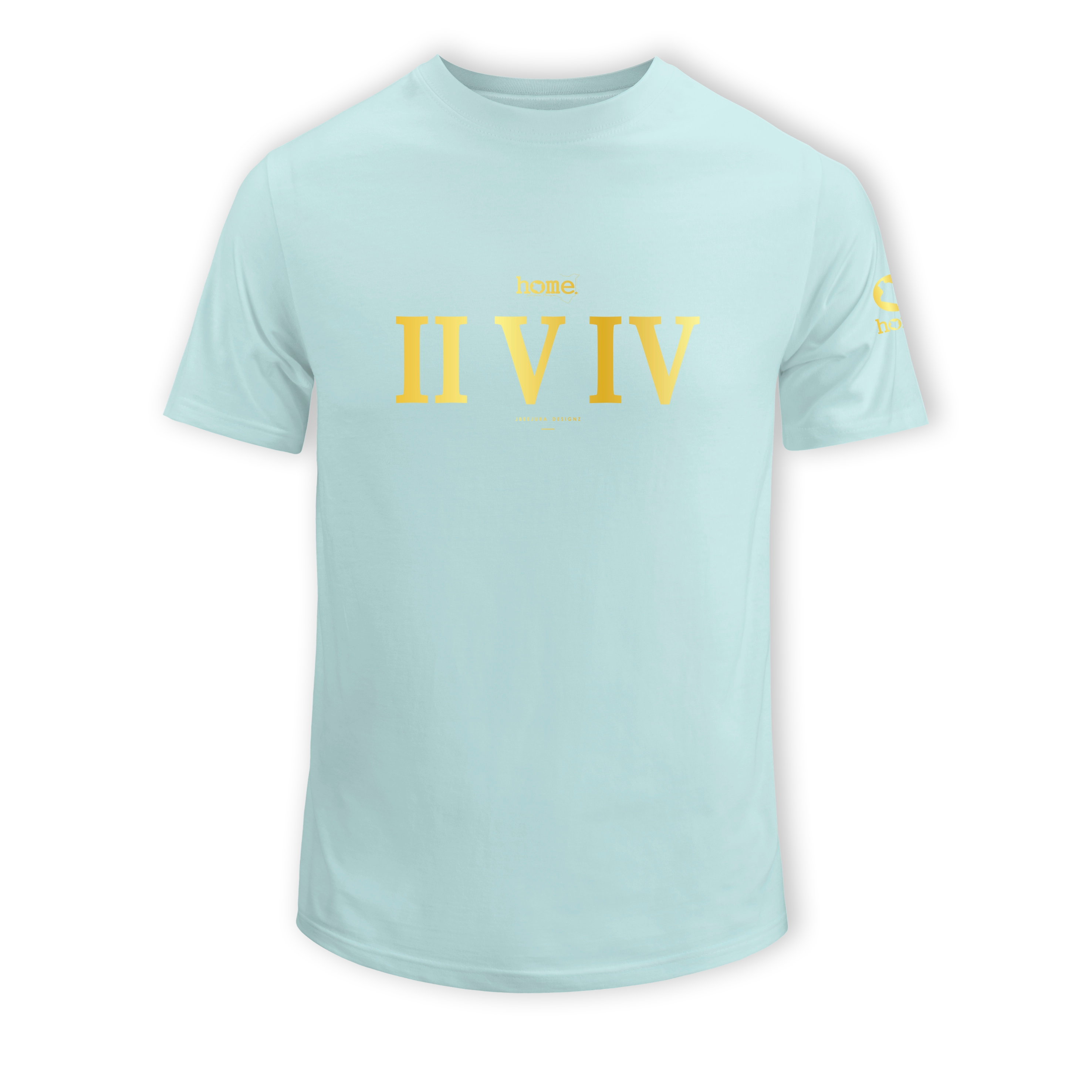 home_254 KIDS SHORT-SLEEVED MISTY BLUE T-SHIRT WITH A GOLD ROMAN NUMERALS PRINT – COTTON PLUS FABRIC