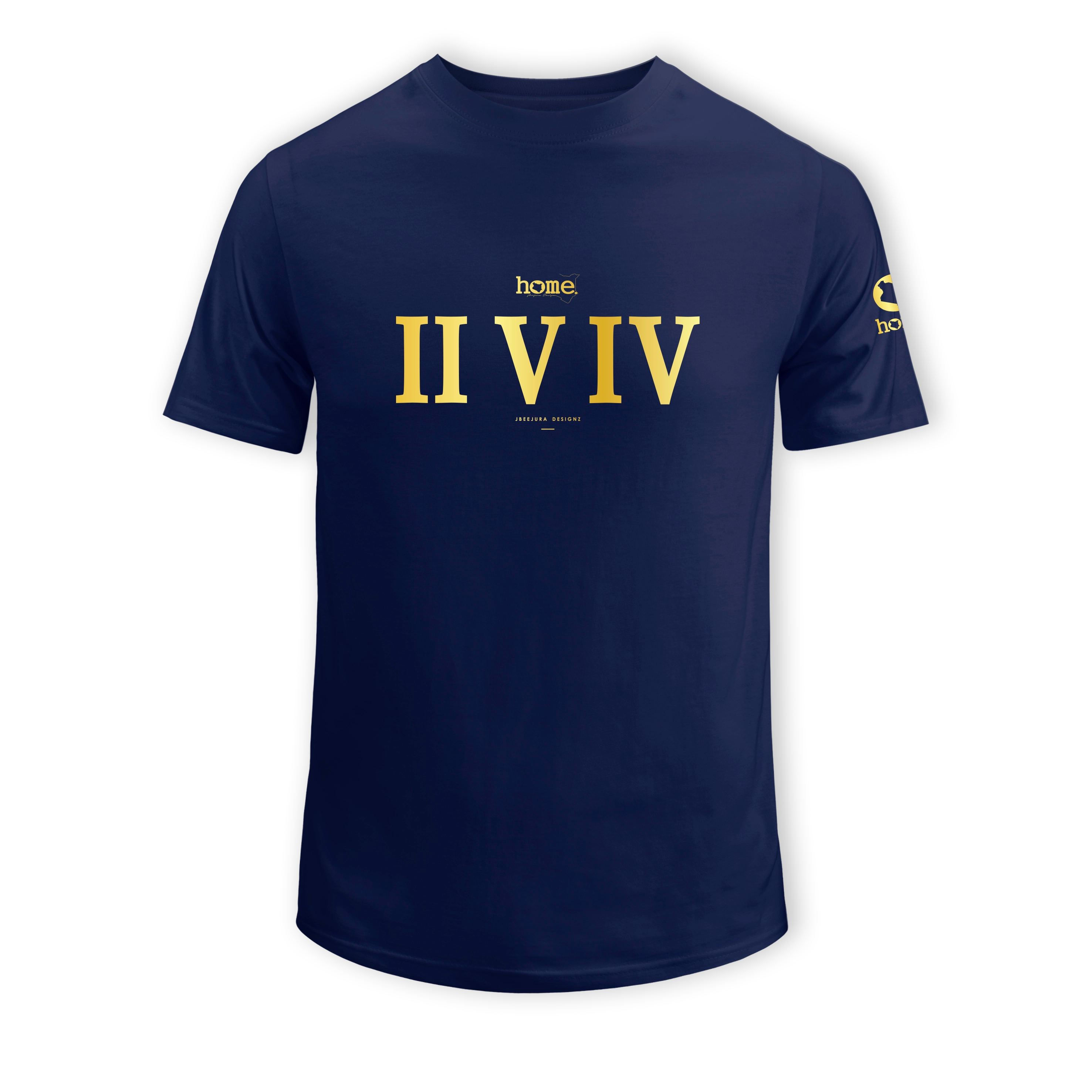 home_254 SHORT-SLEEVED NAVY BLUE T-SHIRT WITH A GOLD ROMAN NUMERALS PRINT – COTTON PLUS FABRIC