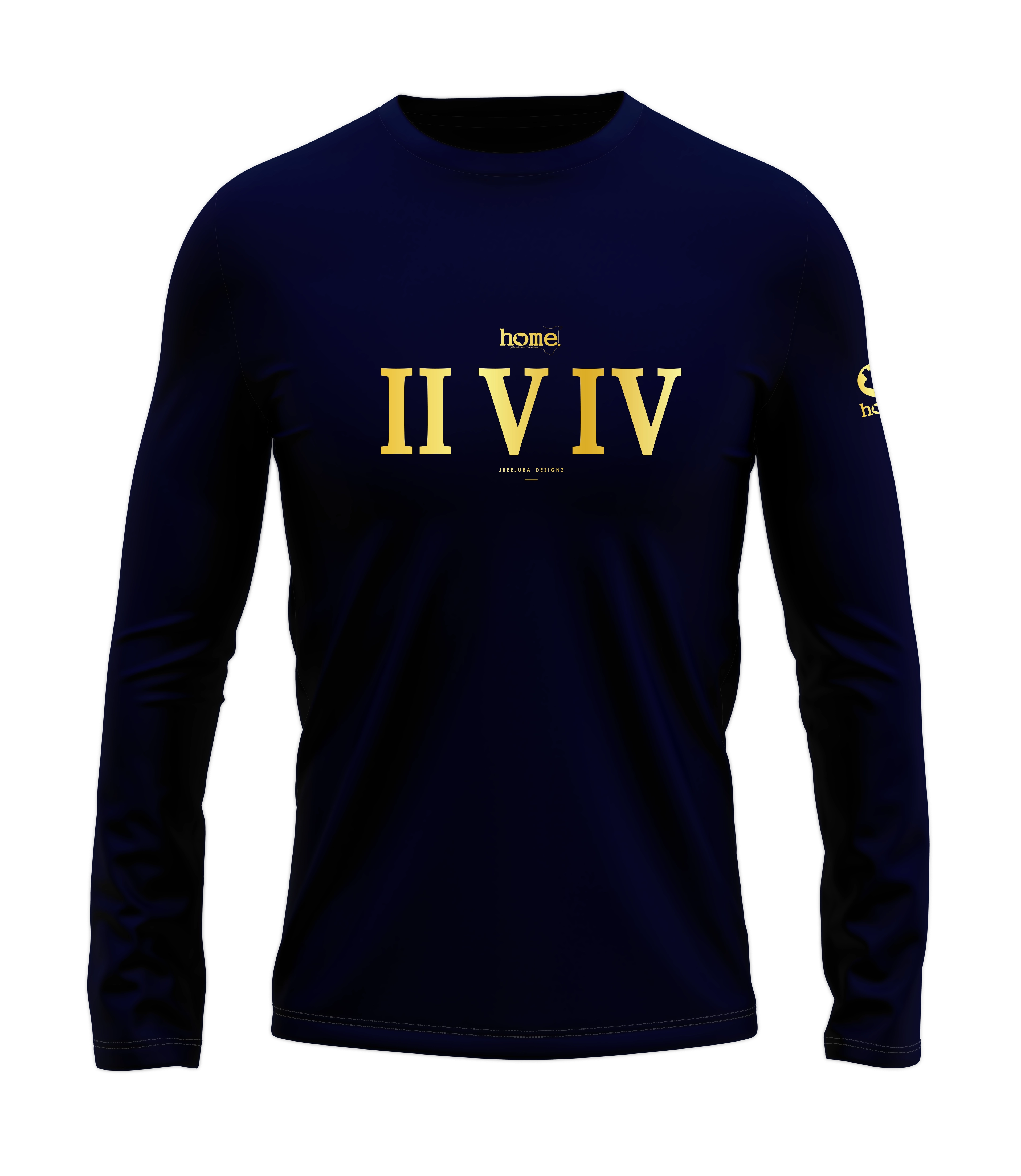 home_254 LONG-SLEEVED NAVY BLUE T-SHIRT WITH A GOLD ROMAN NUMERALS PRINT – COTTON PLUS FABRIC