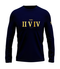 home_254 LONG-SLEEVED NAVY BLUE T-SHIRT WITH A GOLD ROMAN NUMERALS PRINT – COTTON PLUS FABRIC