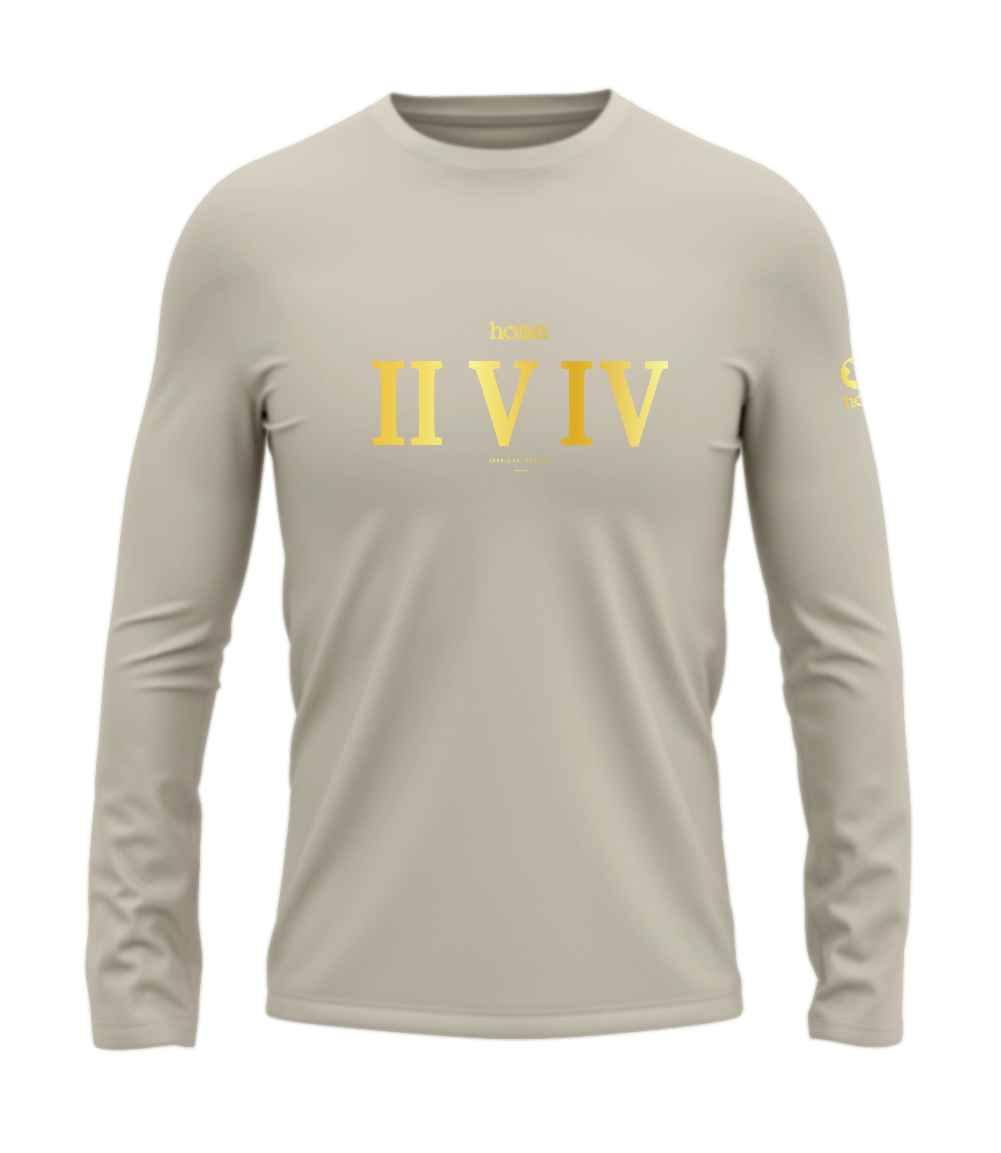 home_254 LONG-SLEEVED NUDE T-SHIRT WITH A GOLD ROMAN NUMERALS PRINT – COTTON PLUS FABRIC