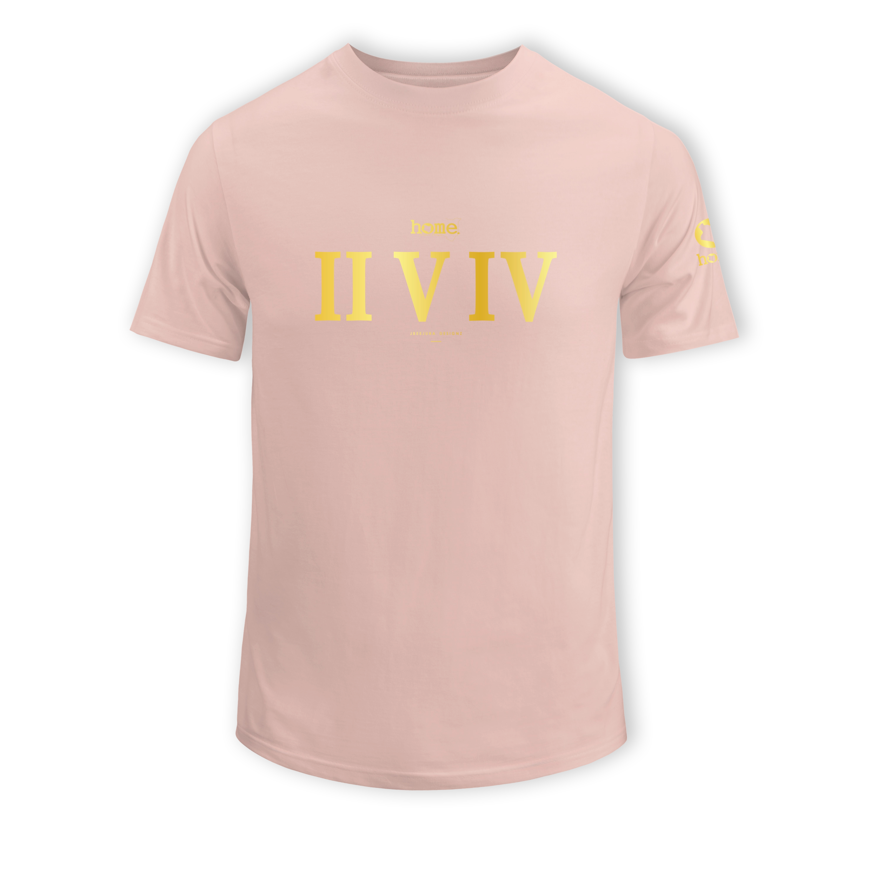 home_254 SHORT-SLEEVED PEACH T-SHIRT WITH A GOLD ROMAN NUMERALS PRINT – COTTON PLUS FABRIC